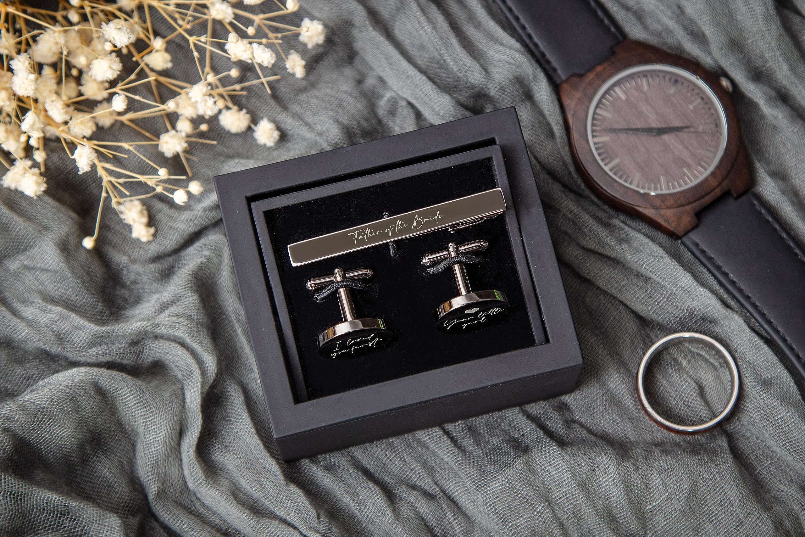 Elegant MUUJEE Engraved Cufflinks & Tie Clip Set for Men - Perfect for Weddings, Business Meetings & Formal Events