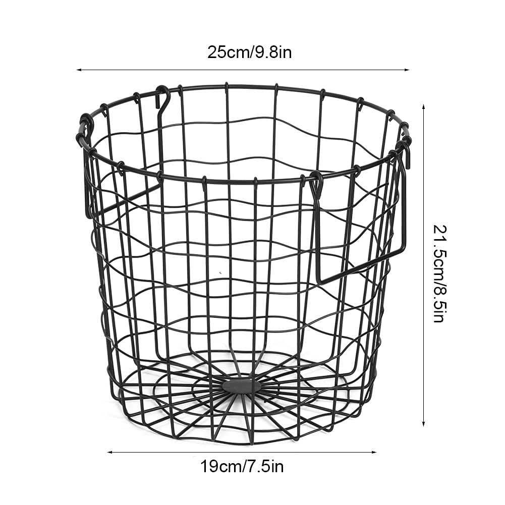 Heavy Duty Iron Wire Utility Storage Basket with Handle - Round Metal Mesh Laundry Hamper for Dirty Clothes, Household & Bathroom Organization (8.5x9.8x7.5 Inches) - Perfect for Bedroom Closet, Laundry Room & Bath Storage