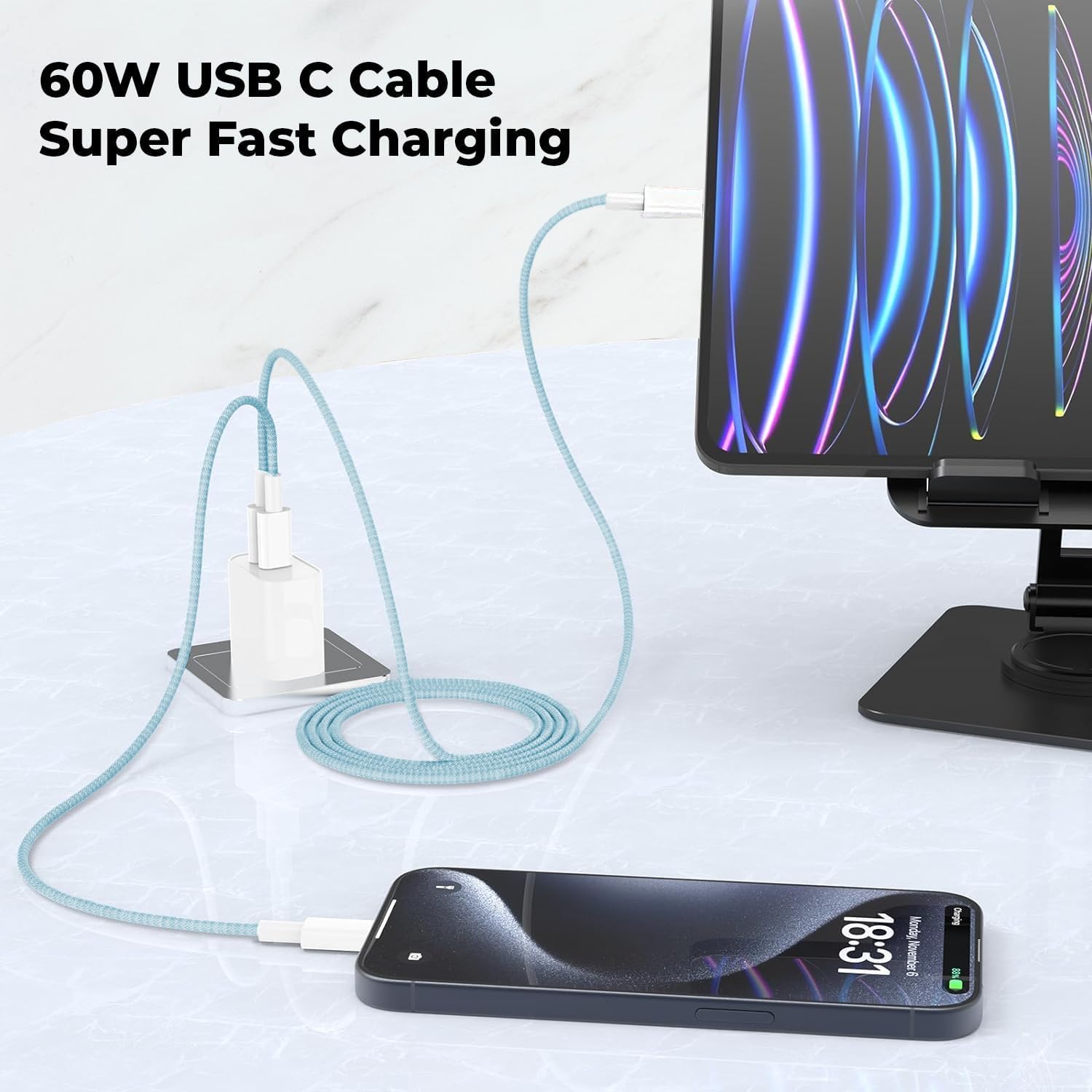 45W USB C Fast Charger for Samsung Galaxy S25/S24/S23/S22 Series, Z Flip 6/5/4, Z Fold 6/5/4 - GaN Folding Wall Charger with Cable (Blue) | Portable Travel Charger for Home, Office & Car