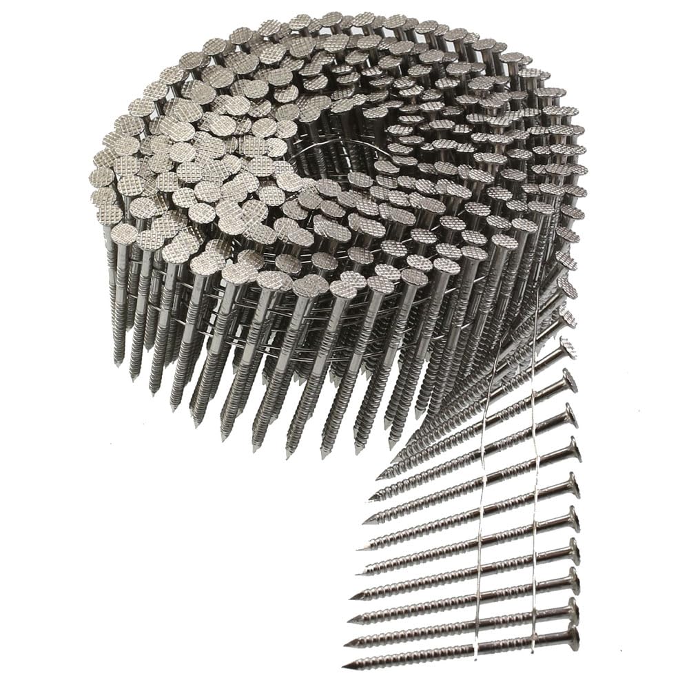 Simpson Strong-Tie T13A200SNJ 15° Wire Coil Siding Nails - 2 Inch Full Round Head Ring Shank, Type 316 Stainless Steel (1800 Count) - Perfect for Exterior Siding, Fencing & Roofing Projects