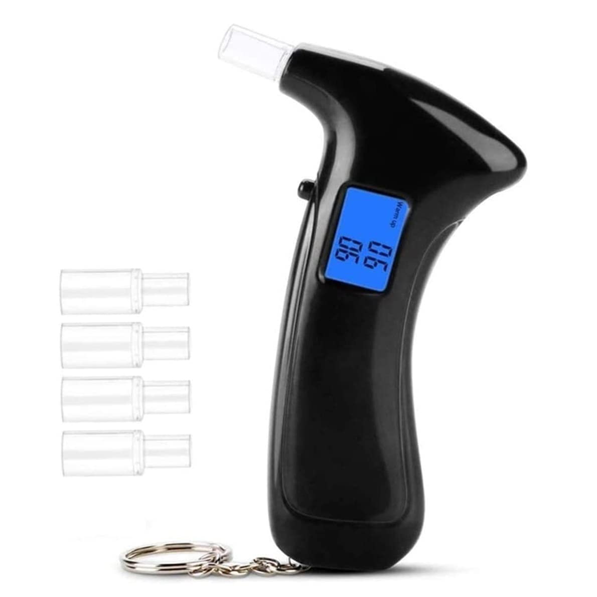 **Portable Digital Breathalyzer with LCD Display – Accurate Alcohol Tester for Personal & Home Use – Auto Power Off & Sound Alarm – Includes 4 Mouthpieces – Ideal for Parties, Driving Safety & Workplace Testing**