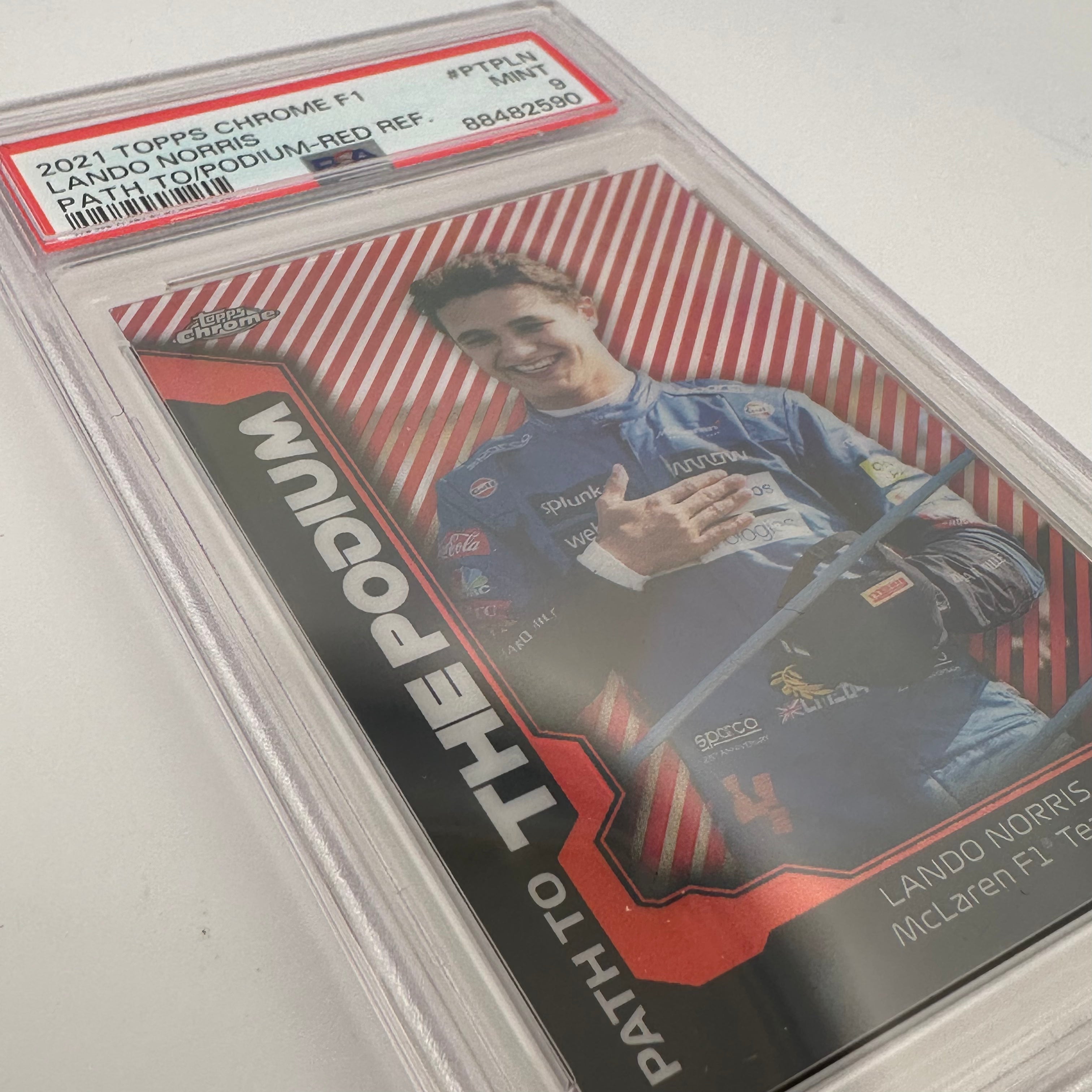 2021 Topps Chrome Lando Norris #PTPLN Red Refractor PSA 9 2/5 - Rare Racing Collectible for F1 Fans & Sports Card Investors - Perfect for Display, Trading, and Memorabilia Collections