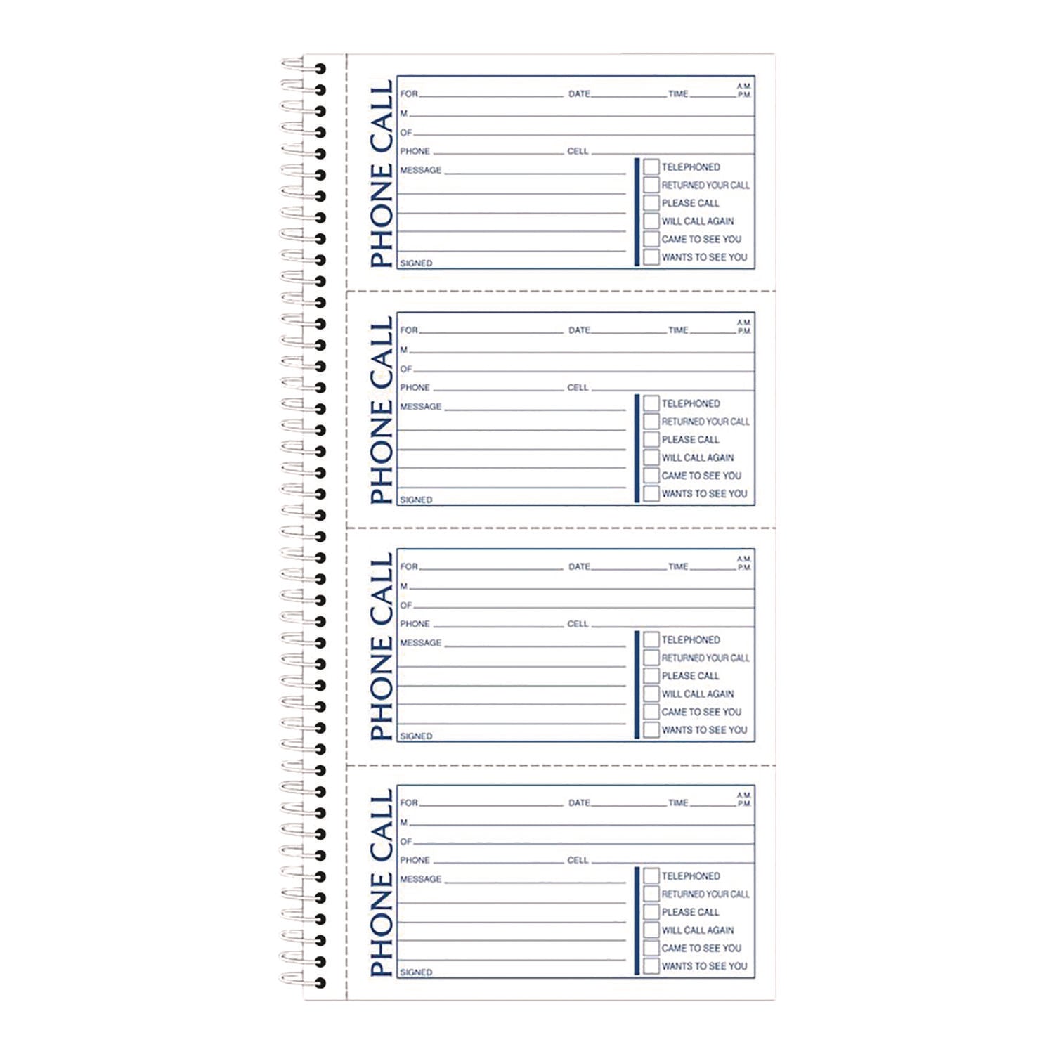 Adams® Wirebound Telephone Message Book - 2-Part Carbonless, 4.75