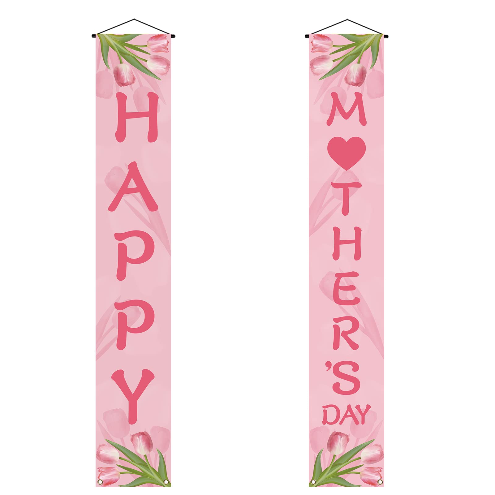 Happy Mother's Day Porch Banner - Pink Heart Welcome Sign for Best Mom Ever, Front Door Wall Hanging Decor for Holiday Parties & Home Celebration