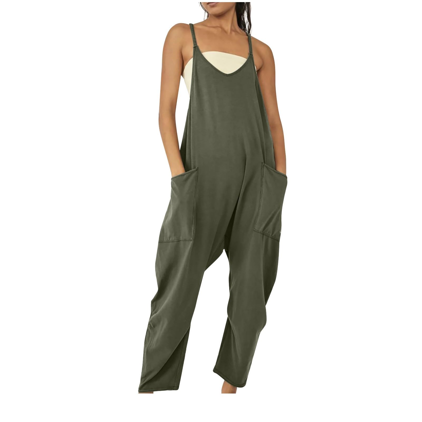 Women's Summer Sleeveless Romper with Pockets - Casual Jumpsuit for Beach & Travel