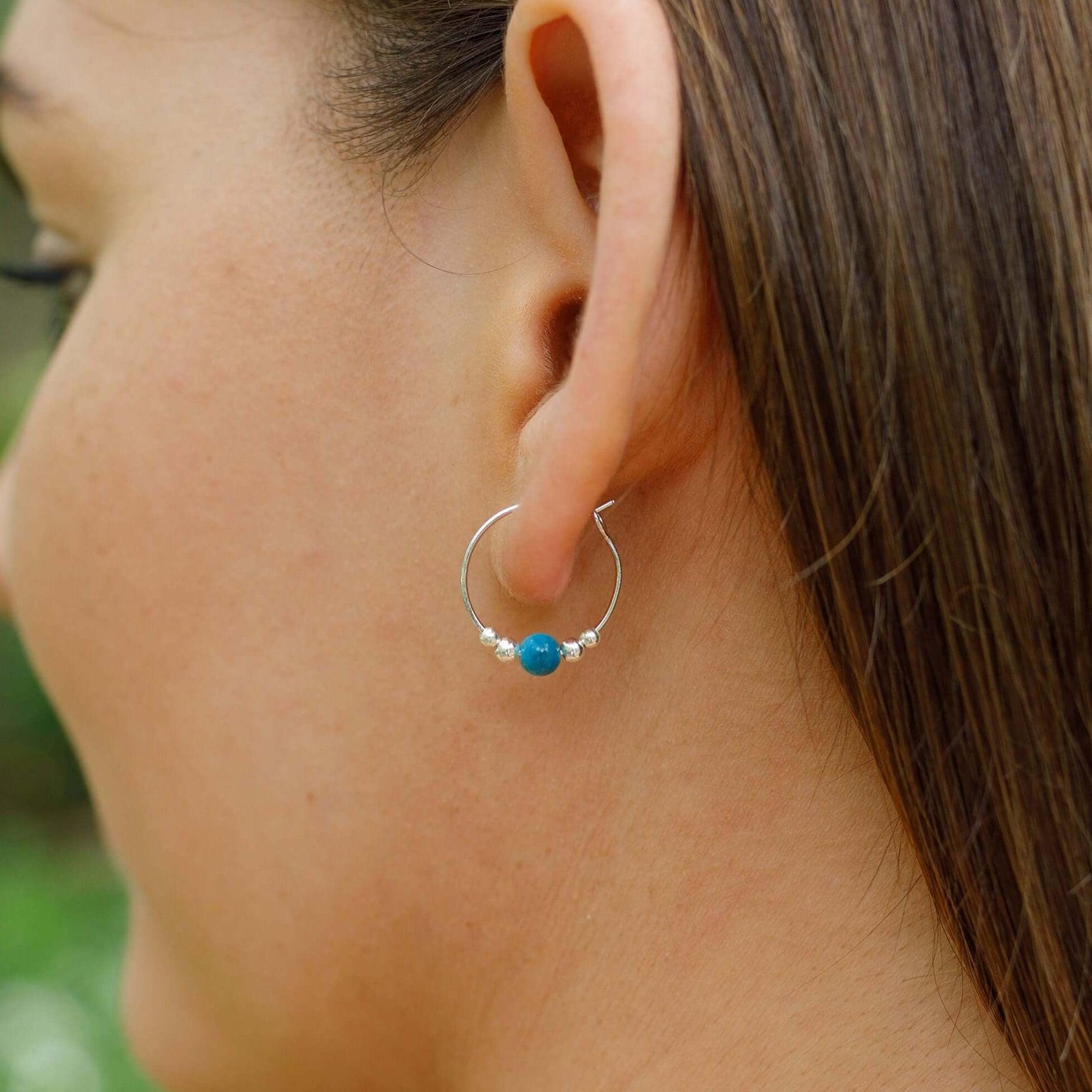Tiny Blue Apatite Bead Hoop Earrings - Dainty Gemstone Jewelry for Women | Perfect for Everyday Wear, Office & Special Occasions