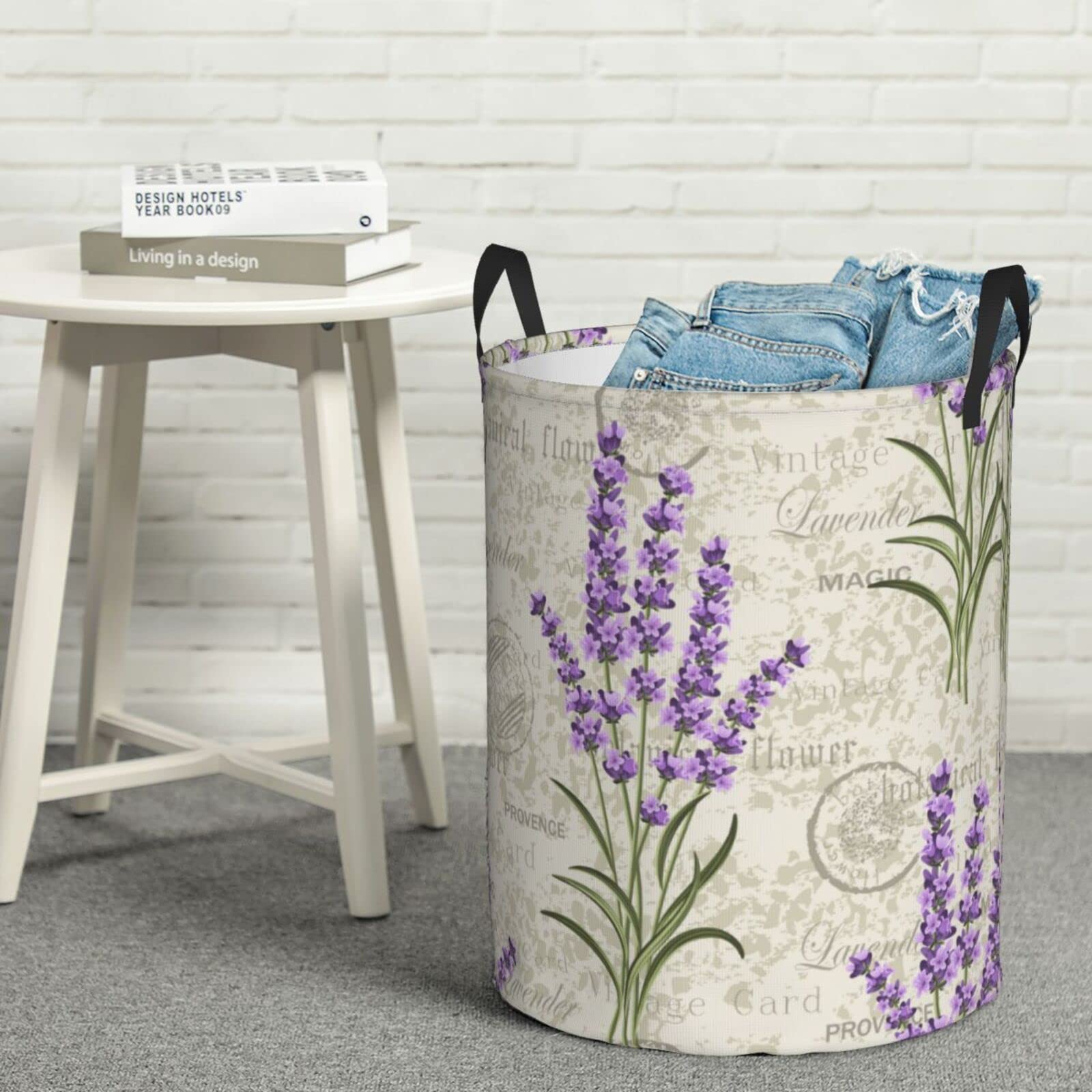 Lavender Flower Laundry Hamper Basket - Collapsible Dirty Clothes Storage Bin for Bedroom, 16.5