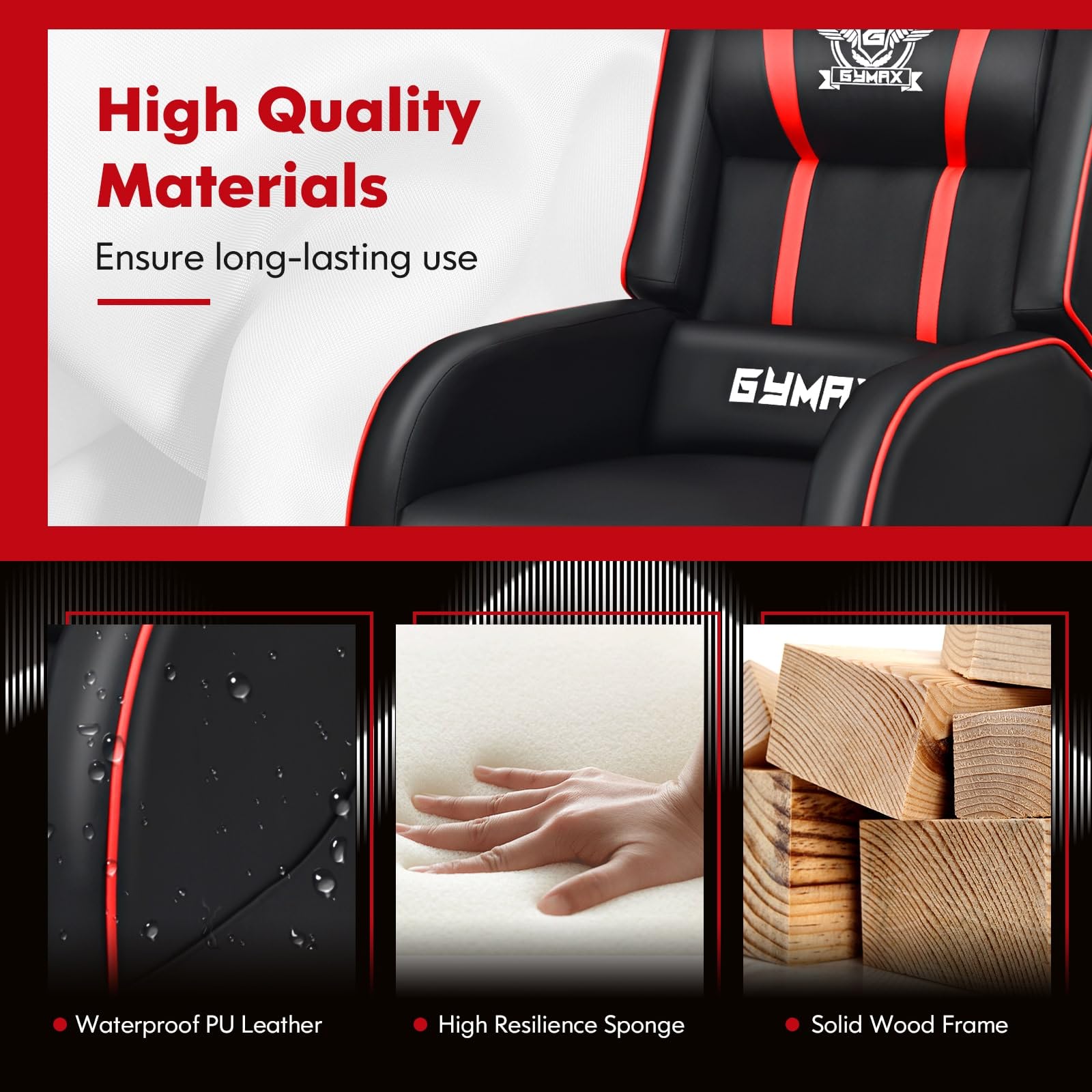 GYMAX Ergonomic Gaming Recliner Chair with Massage, Adjustable Footrest & Remote Control - Racing Style Video Game Chair with Side Pocket for Adults - Perfect for Gaming, Movie Nights & Home Theater (Red)