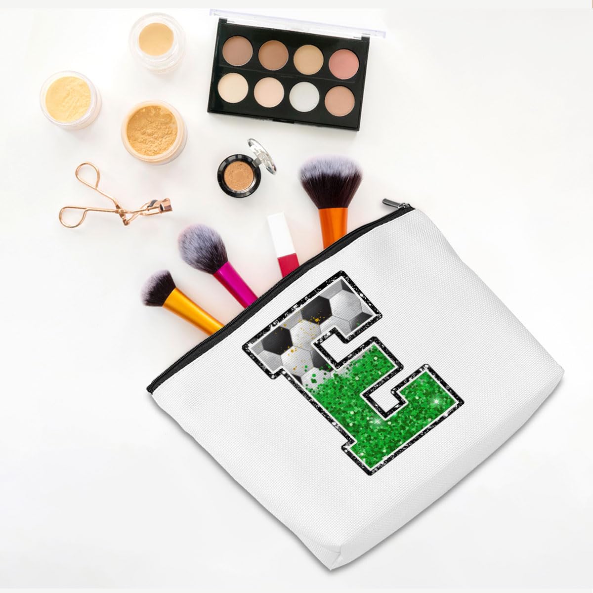 Personalized Monogrammed Cosmetic Bag with Soccer Design - Cute Zipper Pouch for Women & Girls - Perfect Graduation & Birthday Gift Idea - Great for Travel, Gym, and School Essentials Organization