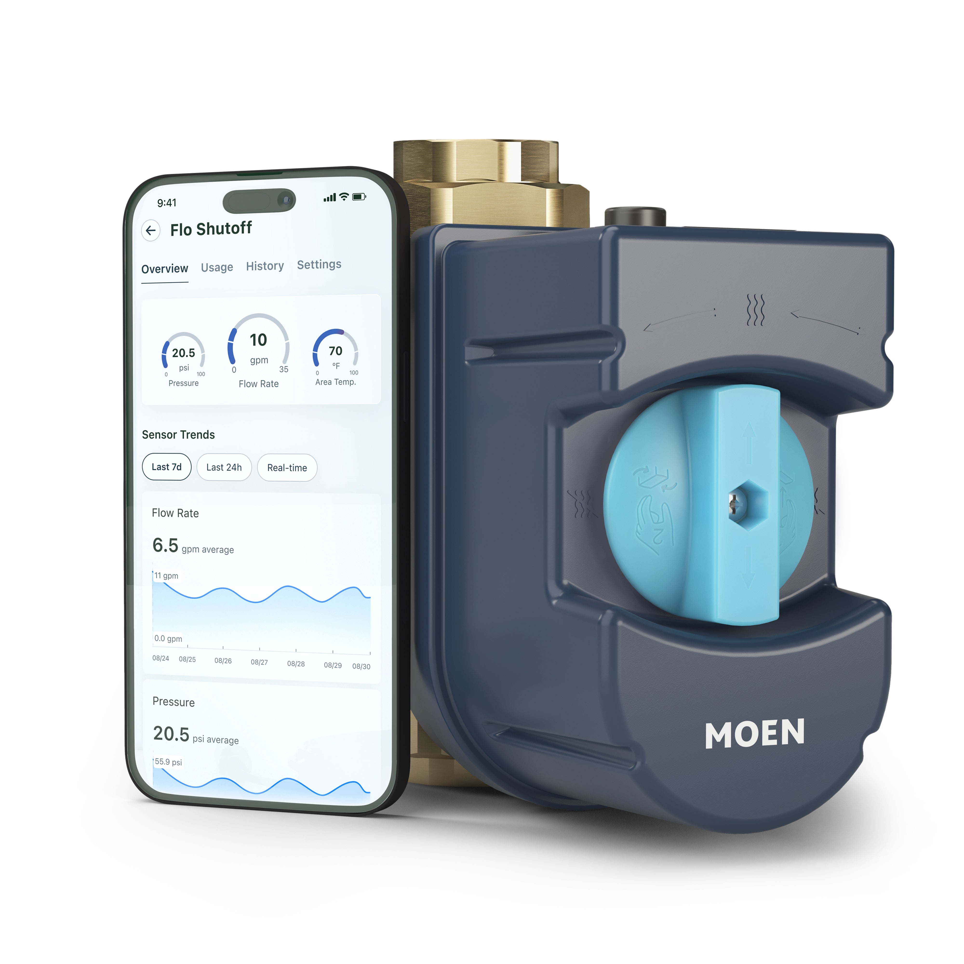 Flo Smart Water Monitor and Leak Detection System with Automatic Shutoff Valve - Easy DIY Installation for Home Plumbing Protection | Prevent Water Damage in Basement, Kitchen & Bathroom
