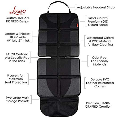 Lusso Gear 2-Pack Car Seat Protector & 2-Pack Heavy Duty Kick Mats (Gray) - Waterproof Seat Cover for Cars, Trucks & SUVs - Premium Oxford Fabric Protects Leather & Fabric Seats - Perfect for Family Travel, Road Trips & Daily Commute