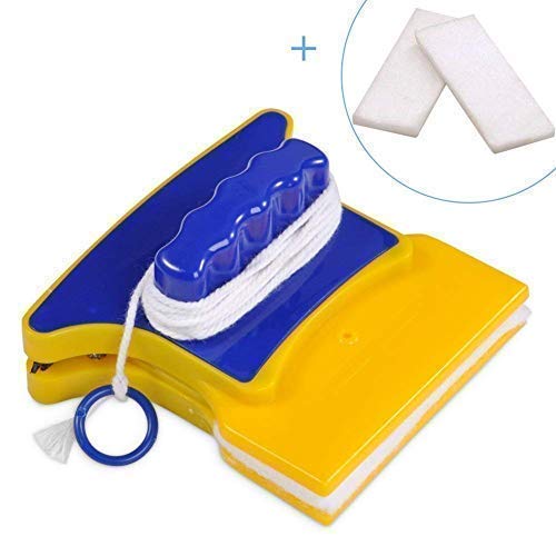 Rokzo Magnetic Window Cleaner - Double-Sided Glass Cleaning Tool with 2 Extra Cleaning Pads - Squeegee & Washing Equipment for Home & Office Use - Perfect for High Windows, Glass Doors, and Skylights