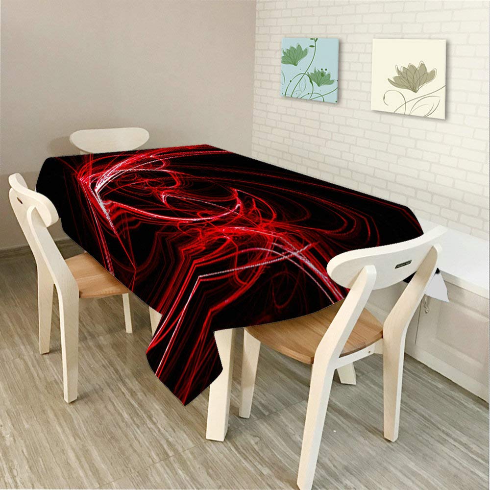 Abstract Red Circles Black Tablecloth - 60x104 Inch Rectangle Table Cover for Dining, BBQ, Picnic & Coffee Table - Waterproof & Wrinkle-Resistant Decorative Tablecloth for Indoor/Outdoor Parties, Restaurants & Home Decor