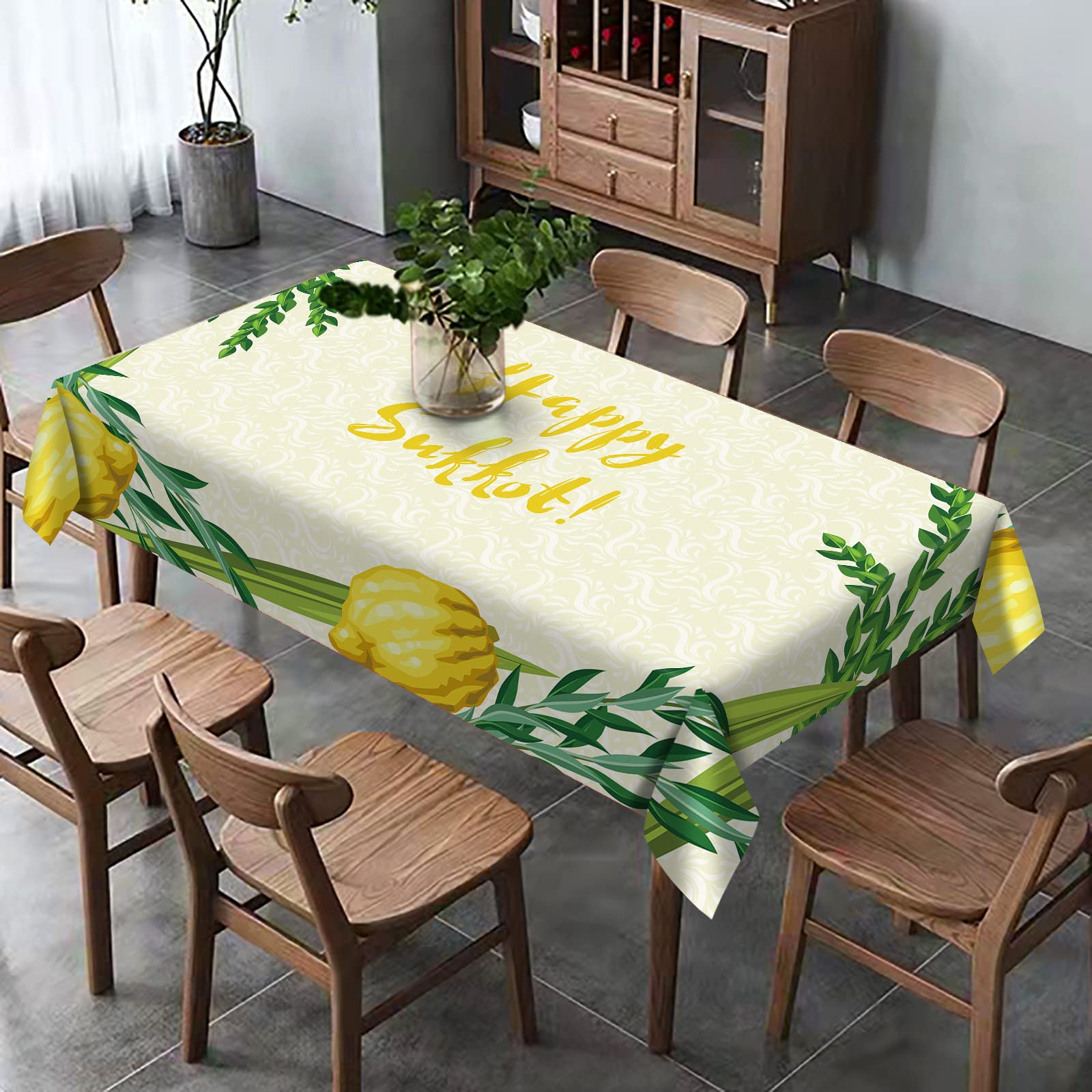 Sukkah Table Cloth, Sukkot Etrog Hadass Aravah Lulav Decor, Jewish Holiday Party Supplies, Kitchen and Dining Room, Traditional and Festive