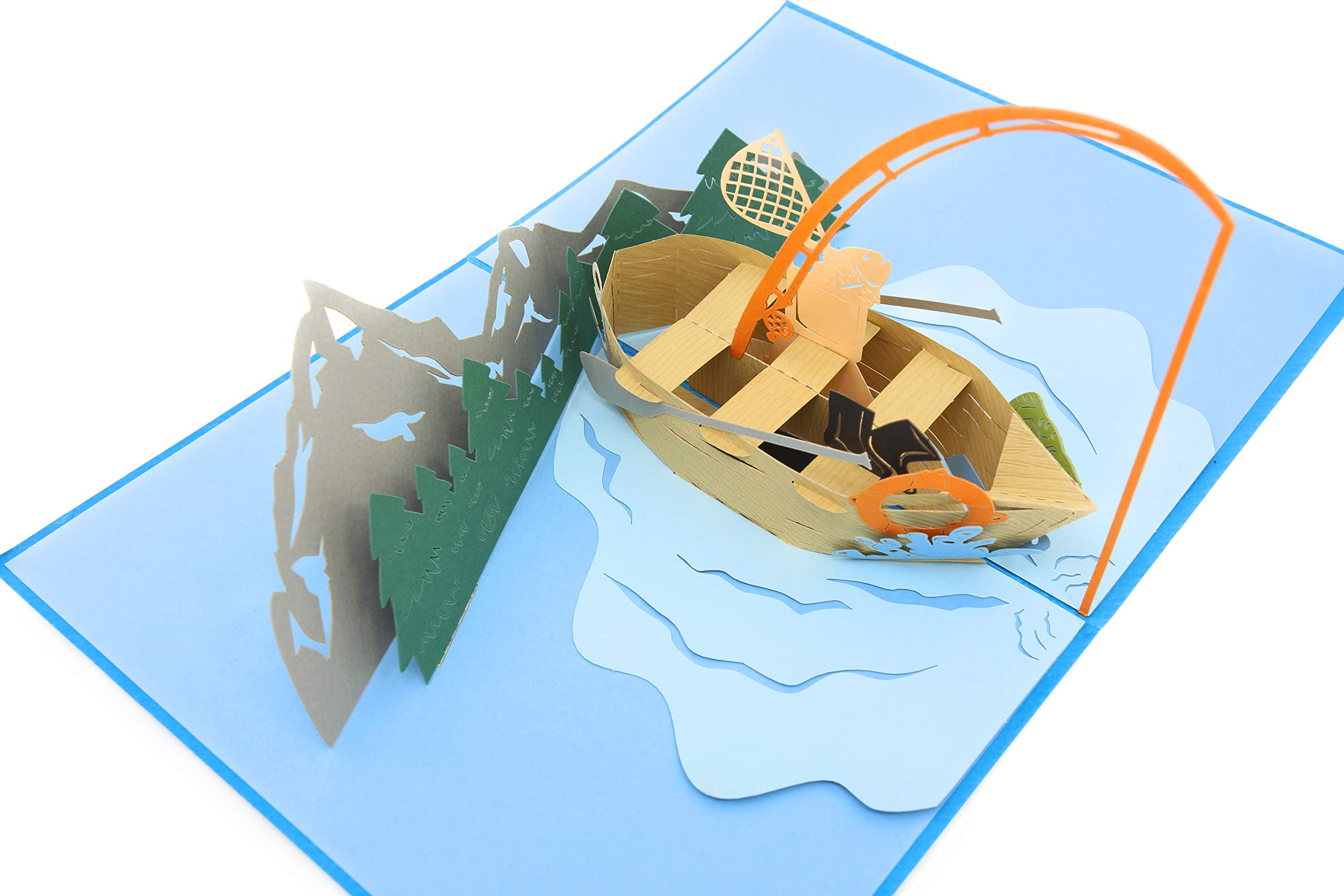 3D Pop Up Father's Day Card for Boaters - Fishing Trip Design for Dad, Husband, Son - Perfect for Birthdays & Retirement Gifts