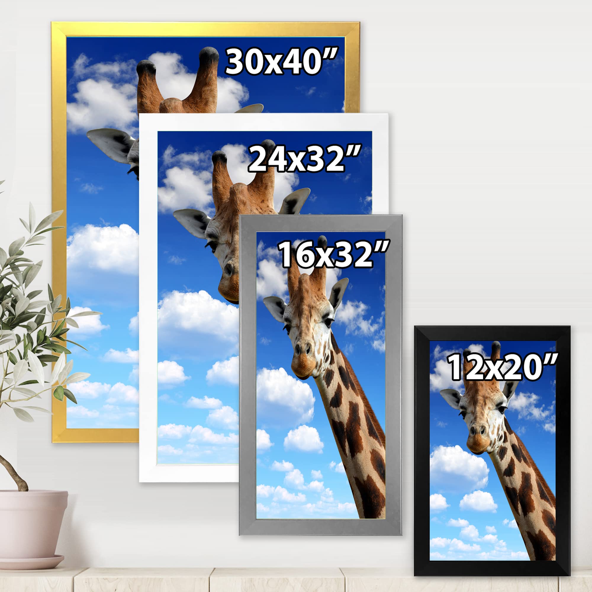 Giraffe Portrait Framed Wall Art - Blue Sky Farmhouse Decor for Living Room, Bedroom & Office