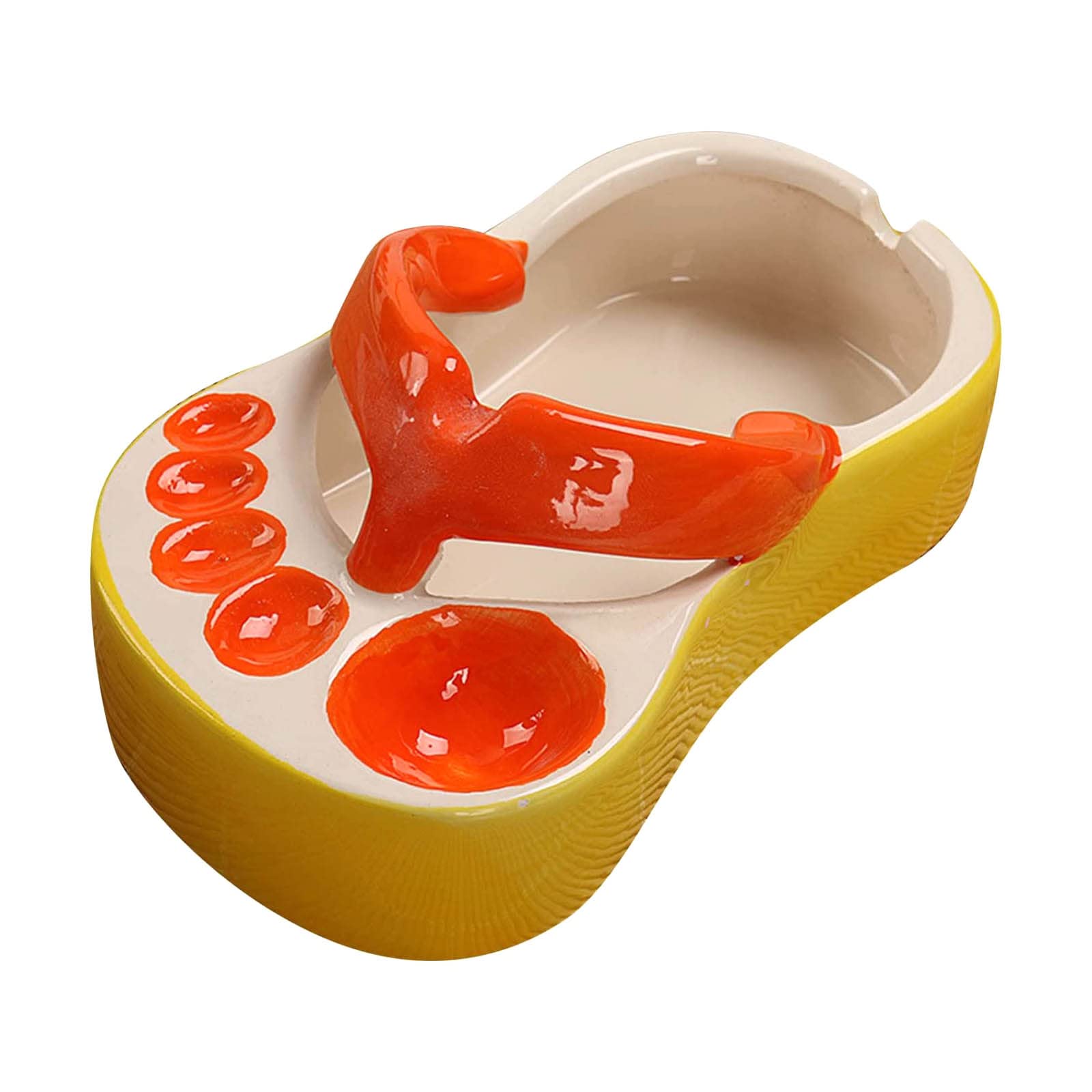 Funny Ceramic Slipper Plate - 5-Compartment Ashtray & Serving Dish, Cute Flip-Flop Divided Plate for Dinner, Luncheon, or Snacks - Perfect for Beach Parties, BBQ Gatherings & Home Decor (Pigment Design)