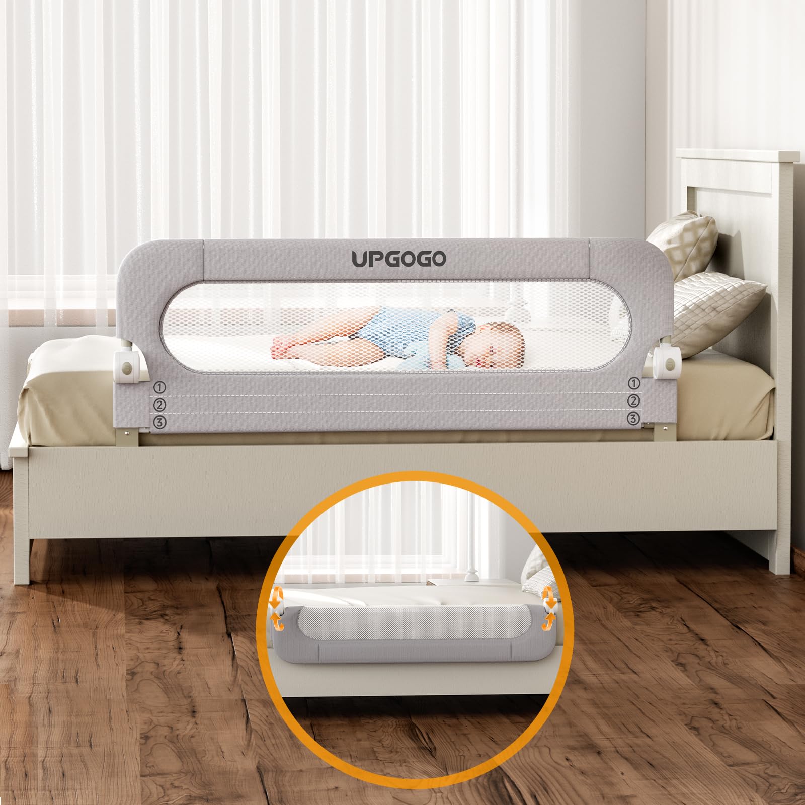 Toddler Safety Bed Rail - Adjustable Folding Bed Guard for Kids with Reinforced Anchor System - Fits Twin, Full, Queen & King Size Beds (Grey, 59