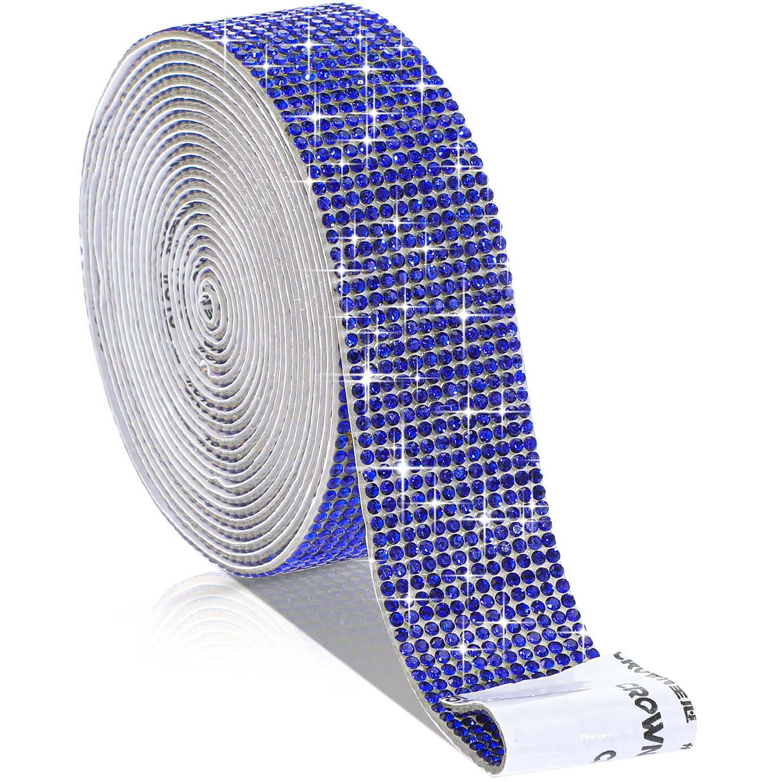Self Adhesive Rhinestone Strips - 2mm Diamond Bling Crystal Ribbon Stickers for DIY Crafts, Jewelry Making, Car & Phone Decoration (Royal Blue, 1.06