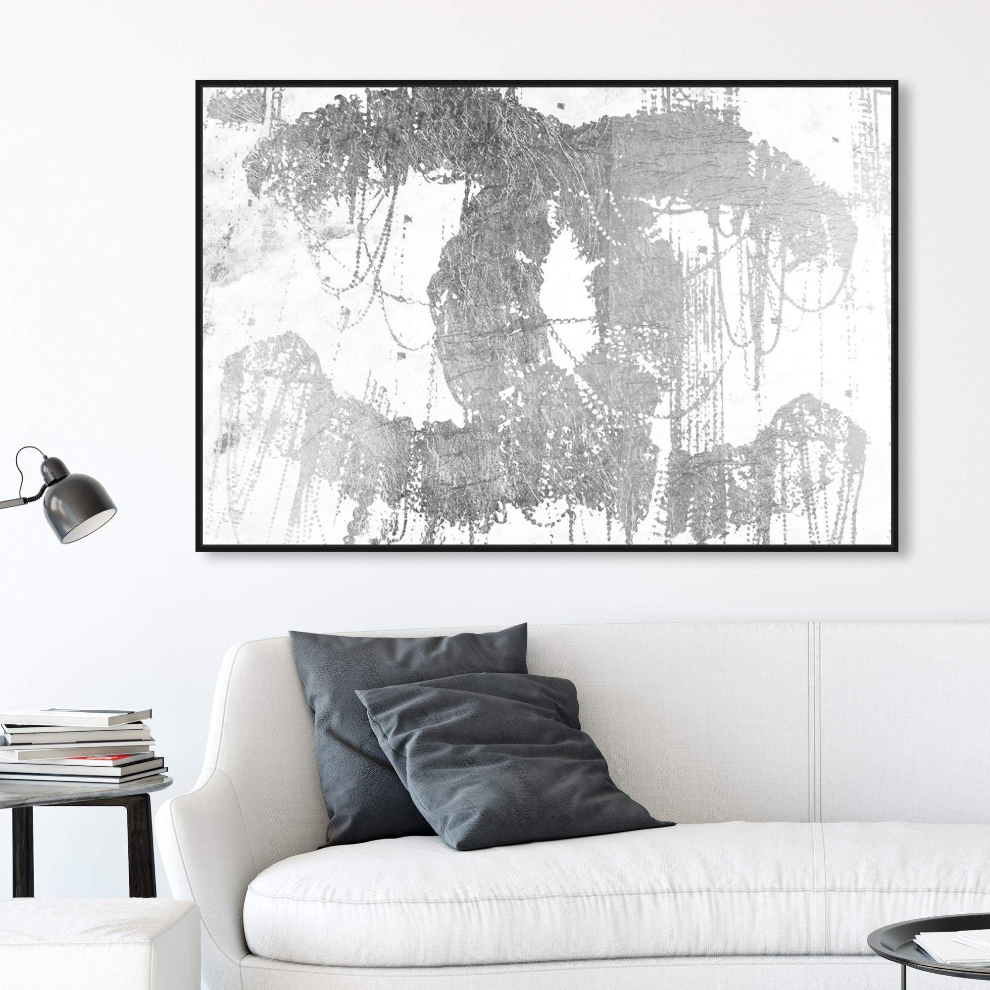 Oliver Gal Artist Co. 'Hey Lolita Silver' Framed Wall Art Canvas Print - 45x30 Inch Gray & White Fashion Glam Decor for Living Room, Bedroom & Office