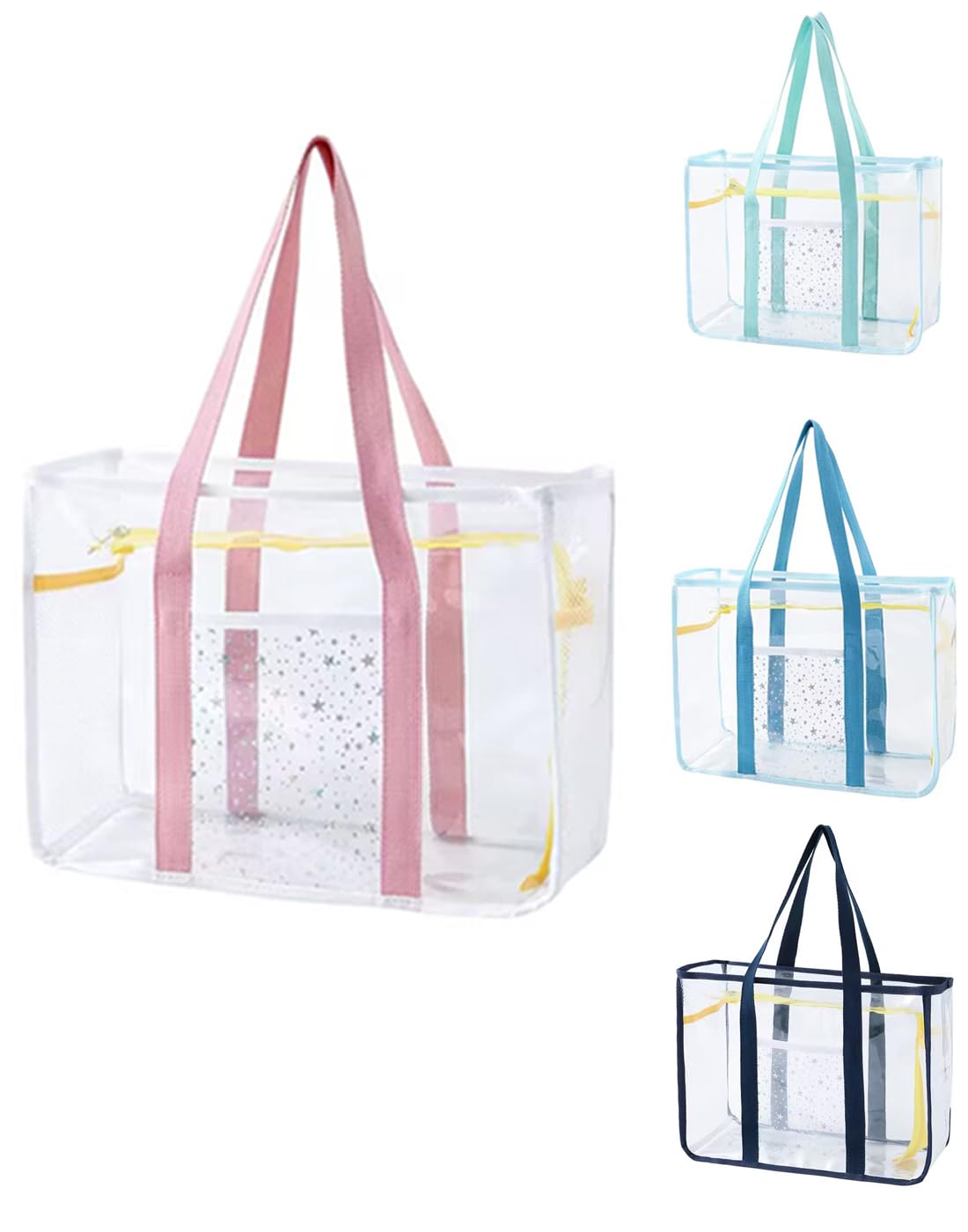 SxoSyo Clear Makeup Bags for Women - Large Transparent Cosmetic Organizer with Side Pockets, Waterproof PVC Travel Toiletry Bag, Zipper Closure Beach Handbag (Pink) - Perfect for Swimming, Gym, Travel & Daily Essentials Storage