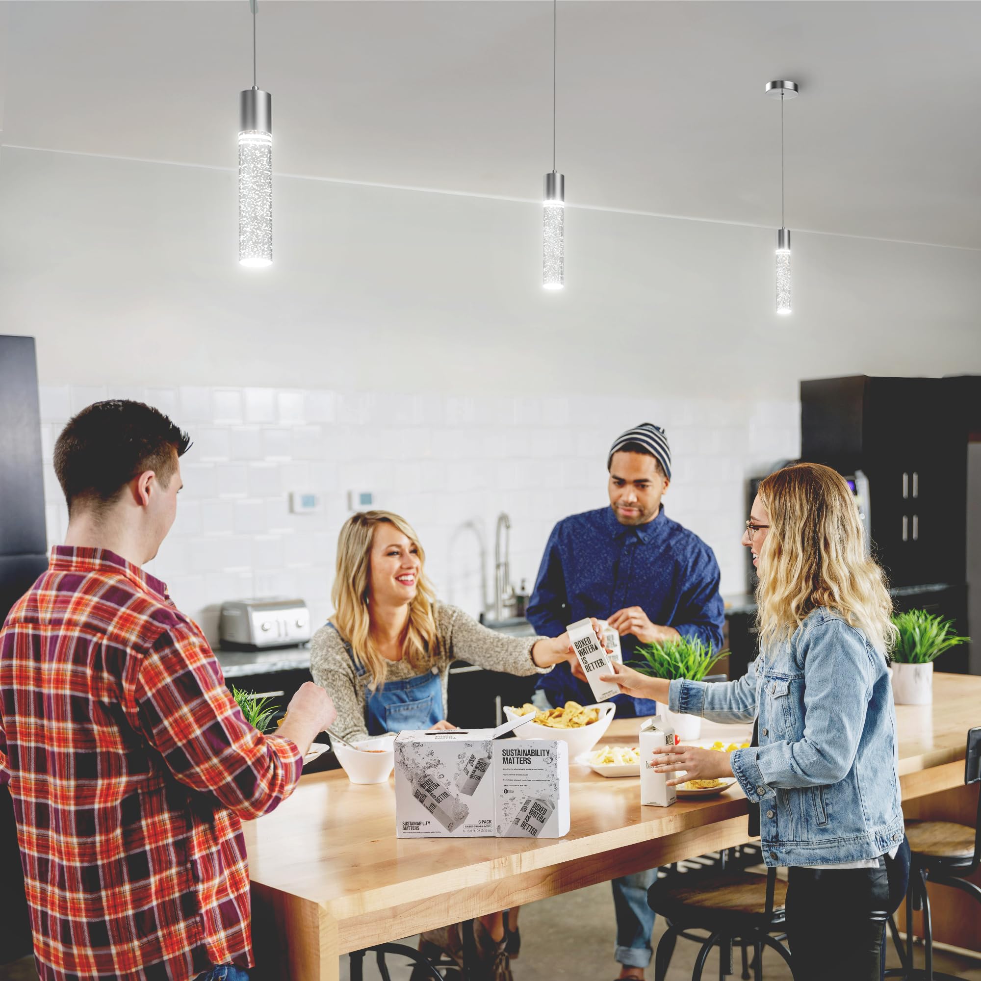 Modern Crystal Bubble Glass LED Pendant Lights for Kitchen Island - 6500K Bright White, Brushed Nickel Hanging Light Fixture (1 Pack) - Perfect for Dining Room, Bar Counter & Home Decor Lighting
