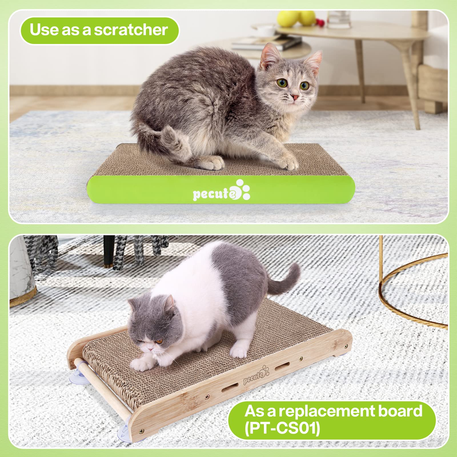 Pecute 2-Pack Cat Scratcher Boards with Catnip - Small & Medium Scratching Pads for Kitties, Durable Cat Lounger for Indoor Cats - Perfect for Sofa Protection & Playtime