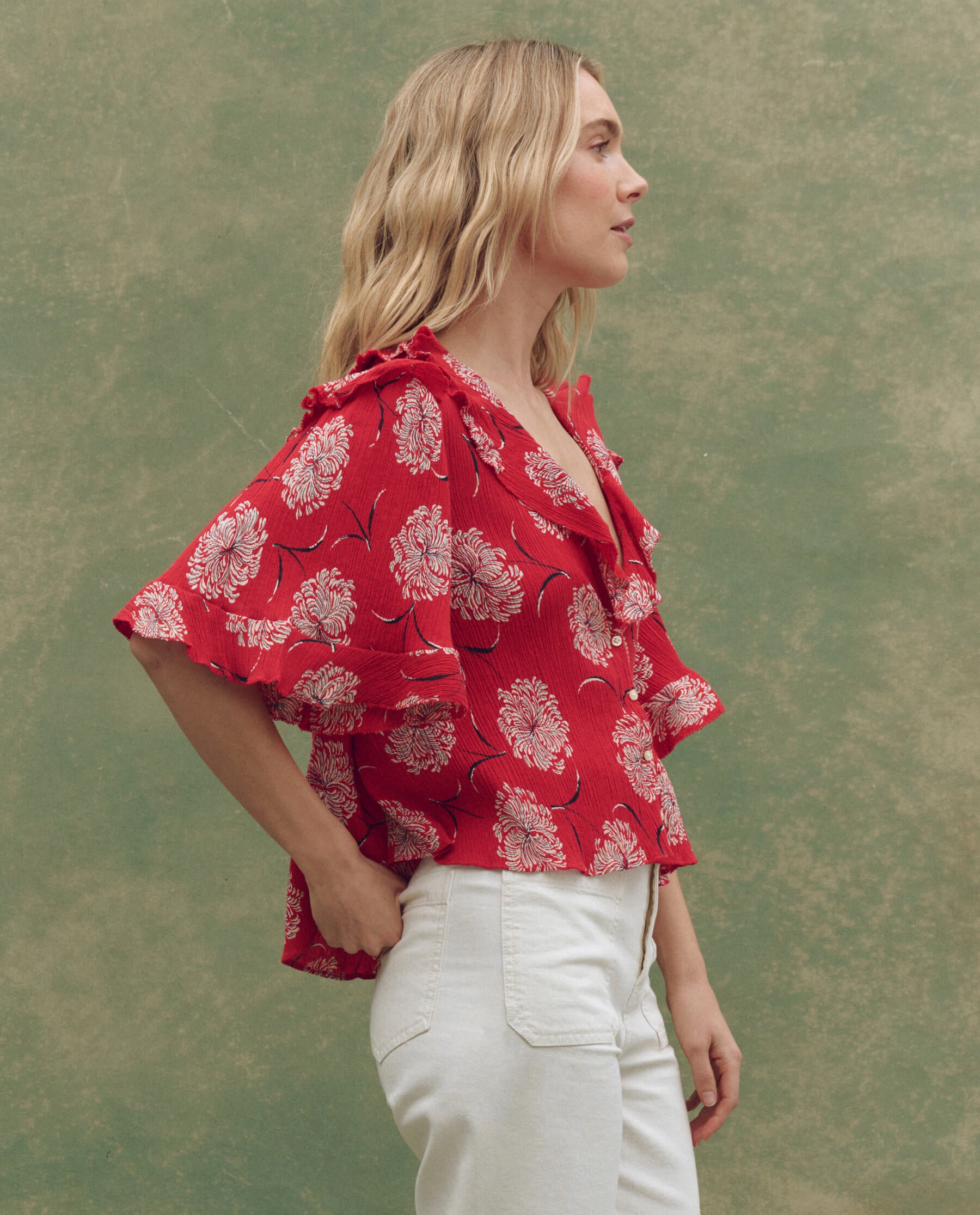 The Bower Top - True Red Floral Print Women's Blouse for Dancing & Parties | Elegant & Comfortable Fashion