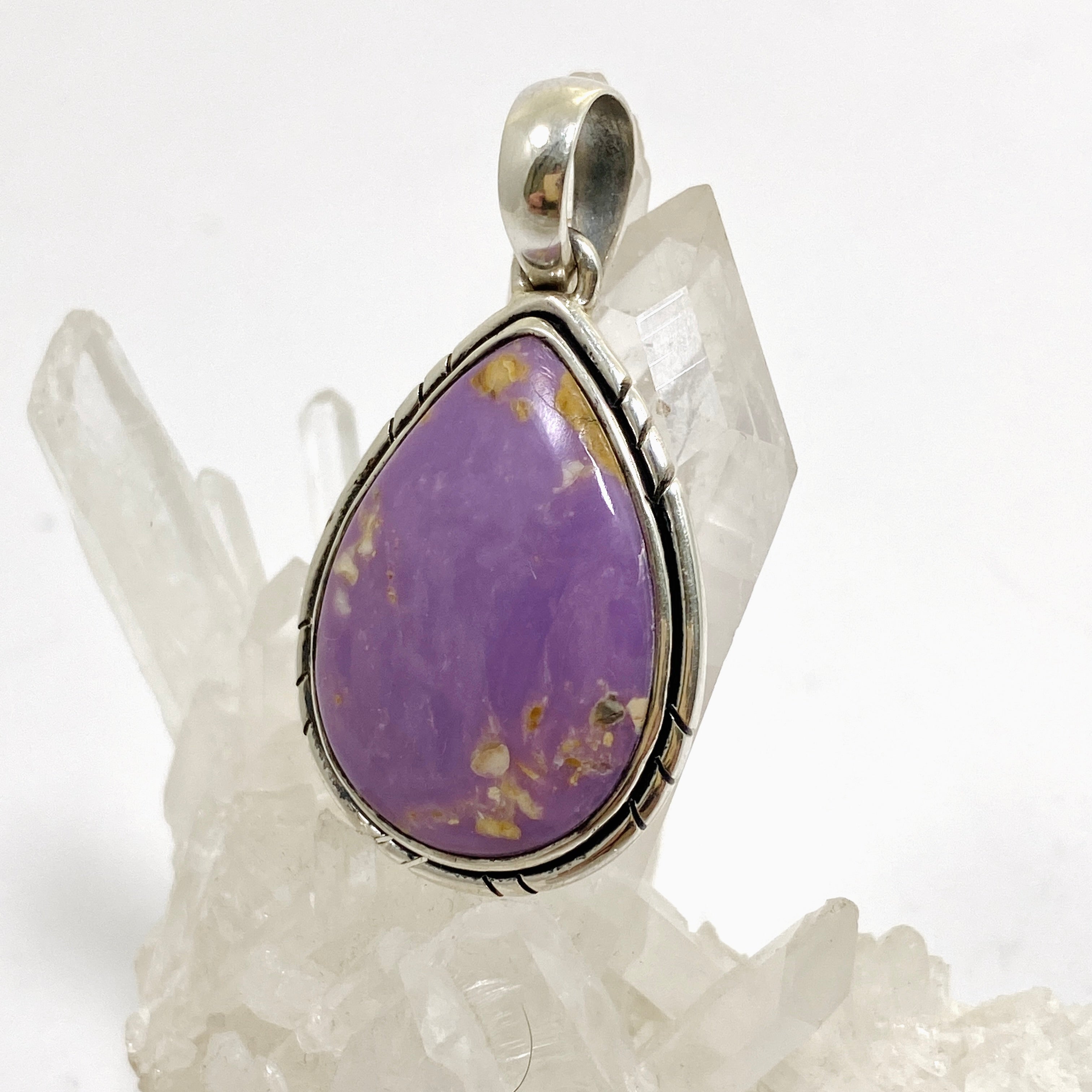 Natural Phosphosiderite Teardrop Cabochon Pendant in Sterling Silver Setting - Unique Handmade Jewelry for Women - Perfect for Boho Style, Gift Giving & Special Occasions