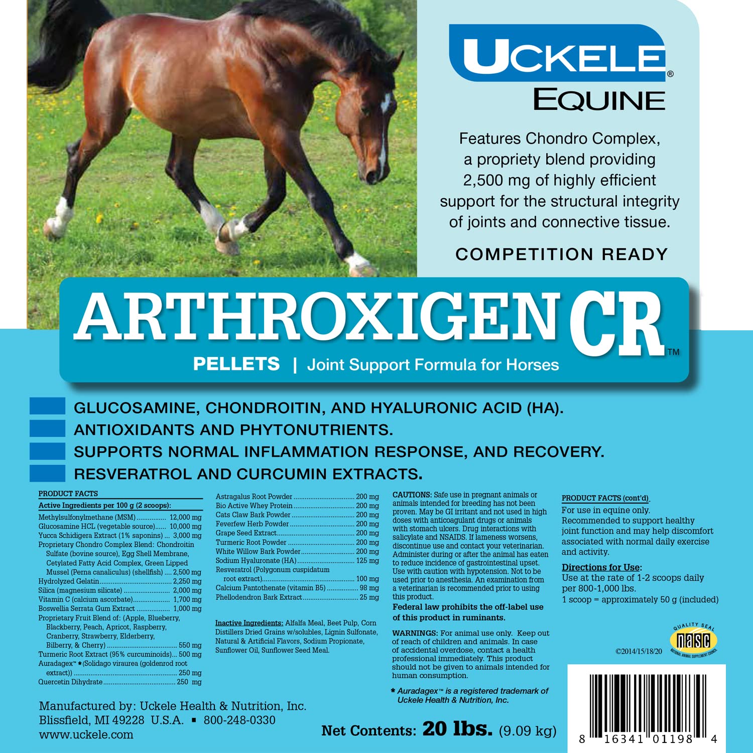 Uckele Arthroxigen Pellets - Premium Joint Supplement for Horses with Vitamins & Minerals - 20lb Bag - Supports Mobility & Performance for Training, Competition & Recovery