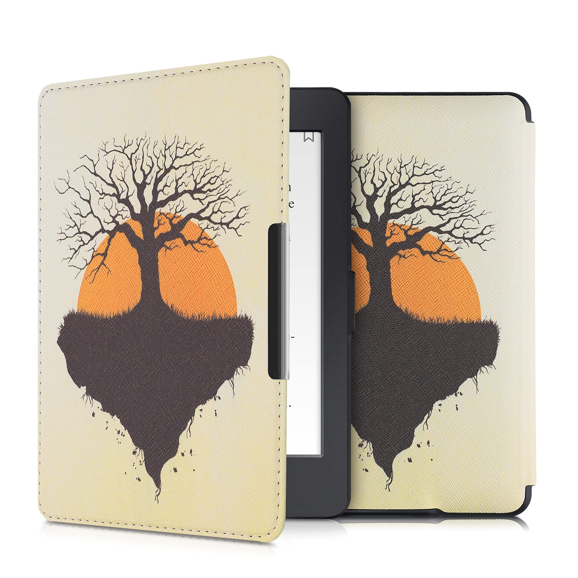 kwmobile PU Leather Case for Amazon Kindle Paperwhite (11th Gen 2021/10th Gen 2018) - Protective eReader Cover with Auto Sleep/Wake in Sunset Black, Orange & Beige | Perfect for Reading, Travel & Daily Commute