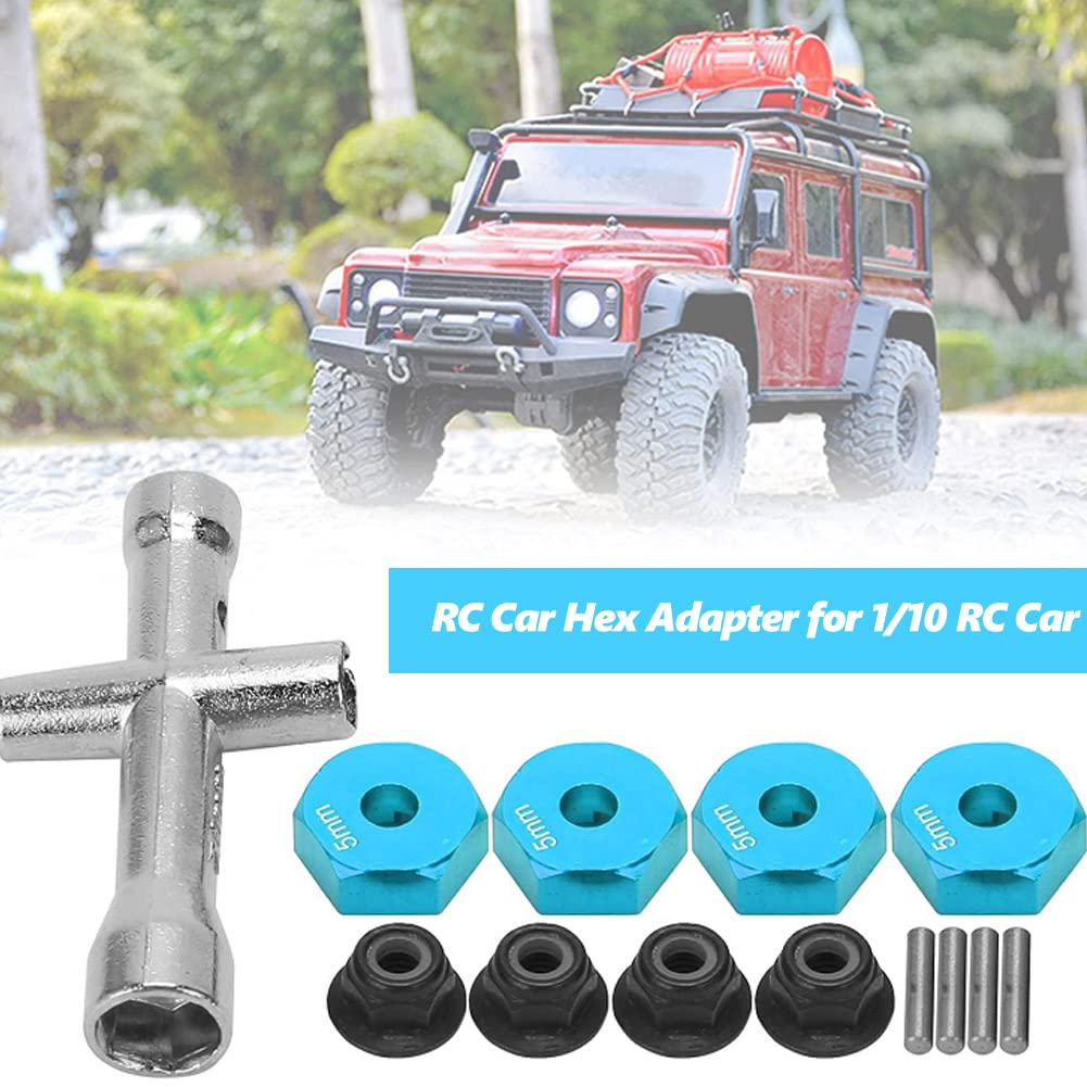 1/10 Scale RC Truck Wheel Hex Adapter 12mm - Anti-Slip Nut, Cross Wrench & Bolt Included - Blue RC Toy Part for Crawler, Rock Racer & Off-Road Models - Durable Upgrade Accessory for Hobby RC Vehicles
