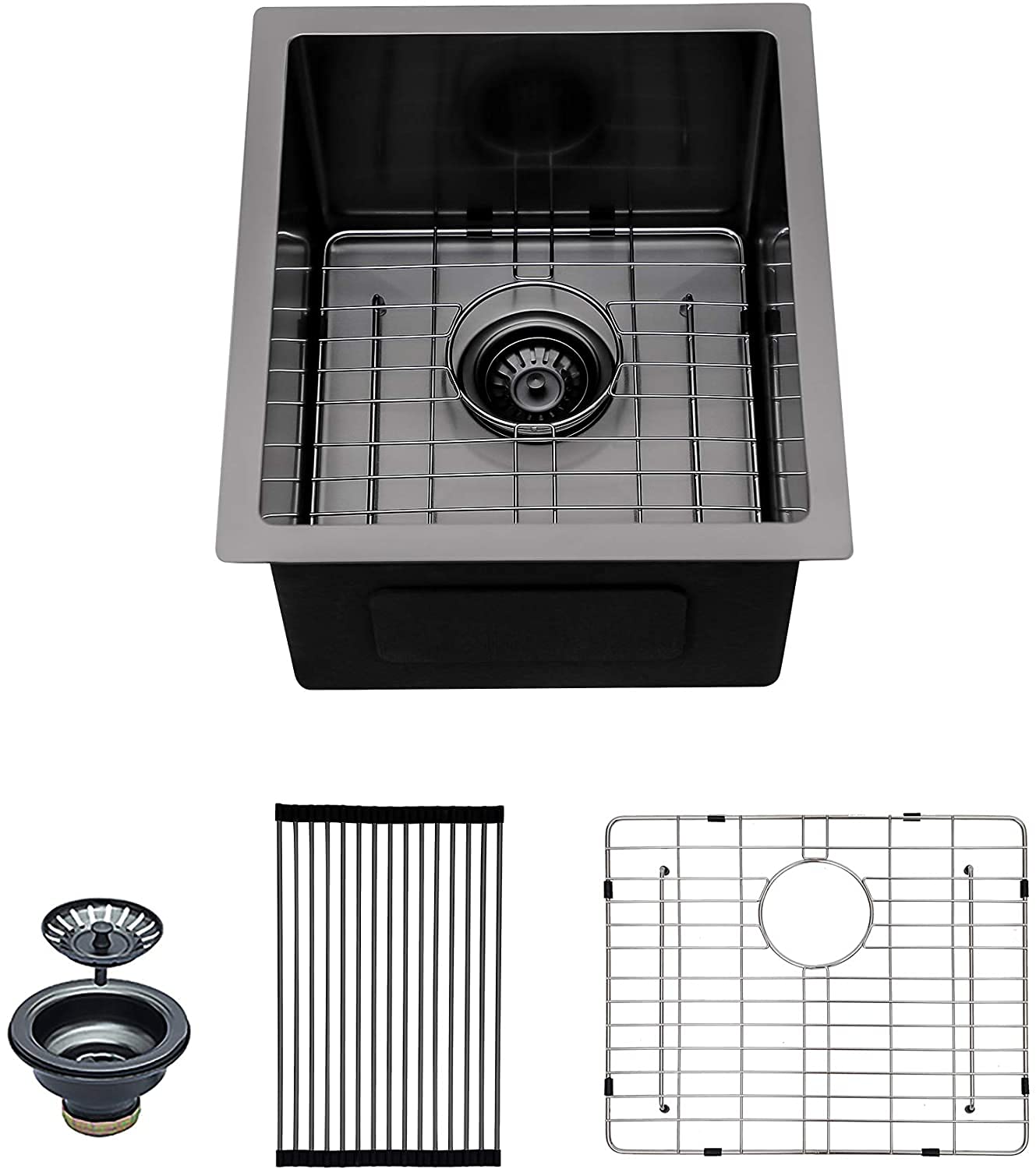 Black Undermount Bar Kitchen Sink - Mocoloo 13x15 Inch RV Prep Stainless Steel 16 Gauge Single Bowl Deep Sink for Small Kitchens, Bars & Campers | Perfect for Food Prep, Dish Washing & Compact Spaces