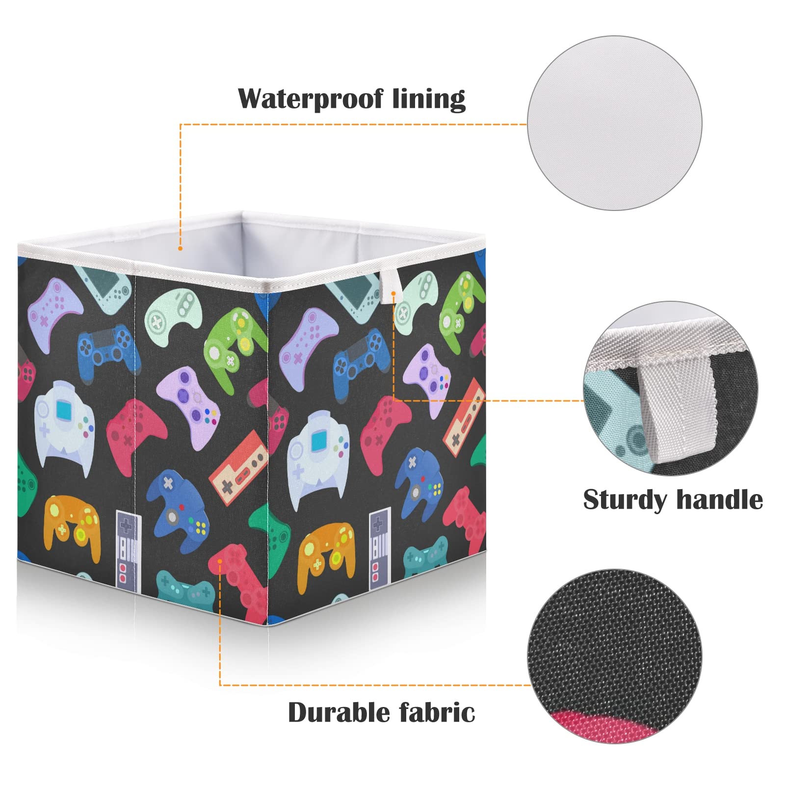 Colorful Wireless Video Game Controllers with Dark Rectangular Storage Basket - Foldable Collapsible Organizer for Toys, Clothes & Nursery - Easy Assembly for Gamers & Home Organization