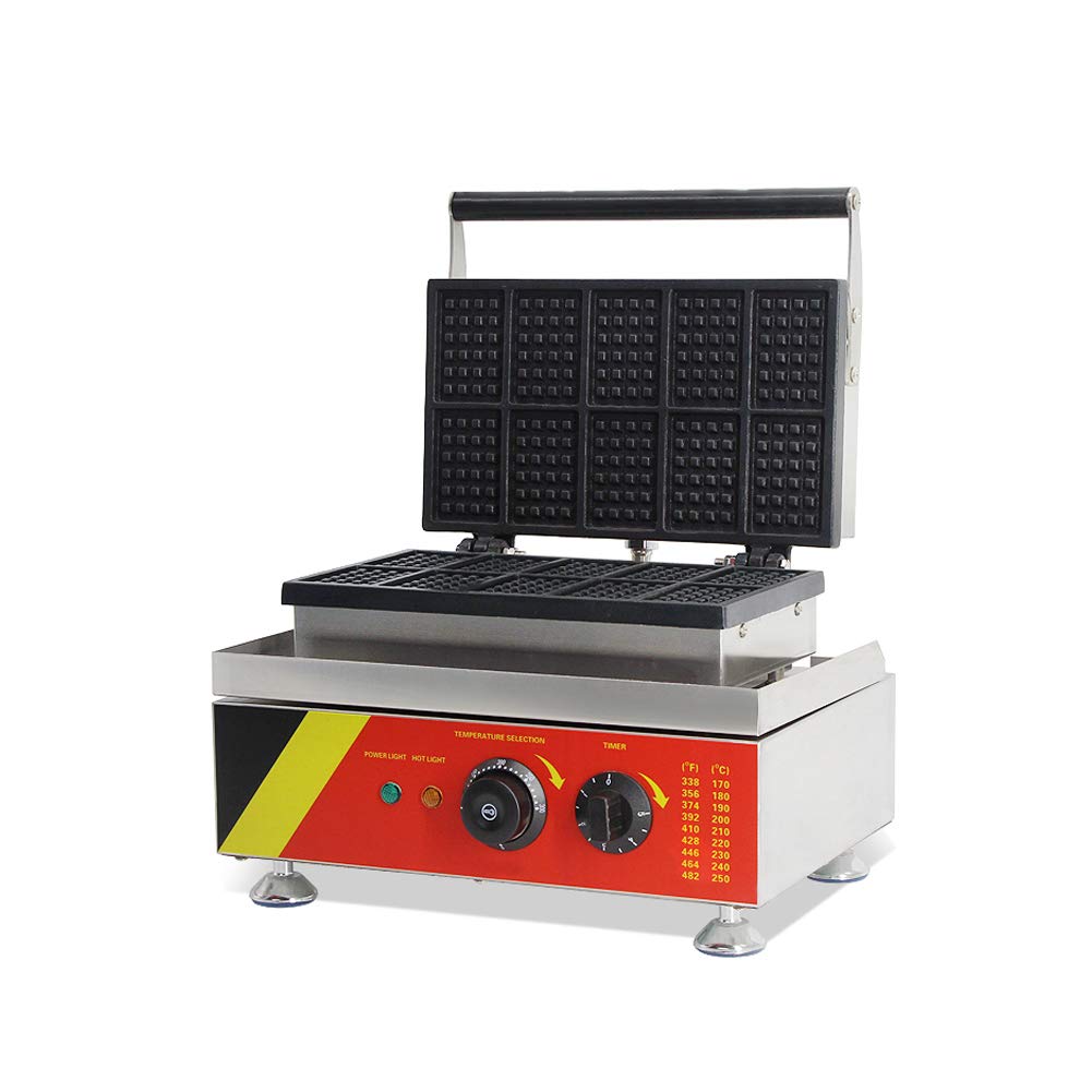 TECHTONGDA Commercial Waffle Maker Machine - Mini Nonstick Belgian Waffle Iron Baker for Home & Kitchen - 110V Electric - Makes 10 Waffles at Once - Perfect for Breakfast, Brunch, Cafes & Restaurants