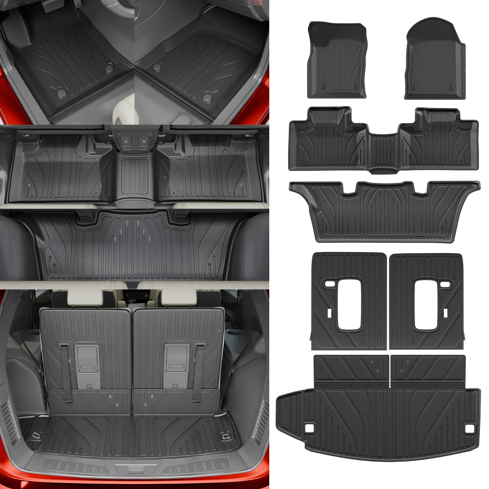 All-Weather Floor Mats for 2016-2024 Dodge Durango | 6-Seater Trunk Liner & Cargo Mat | Back Seat Cover | Complete Interior Protection Set (Trunk Mat + 3rd Row Backrest Mats + Floor Mats) | Perfect for Road Trips, Family Outings & Daily Commute