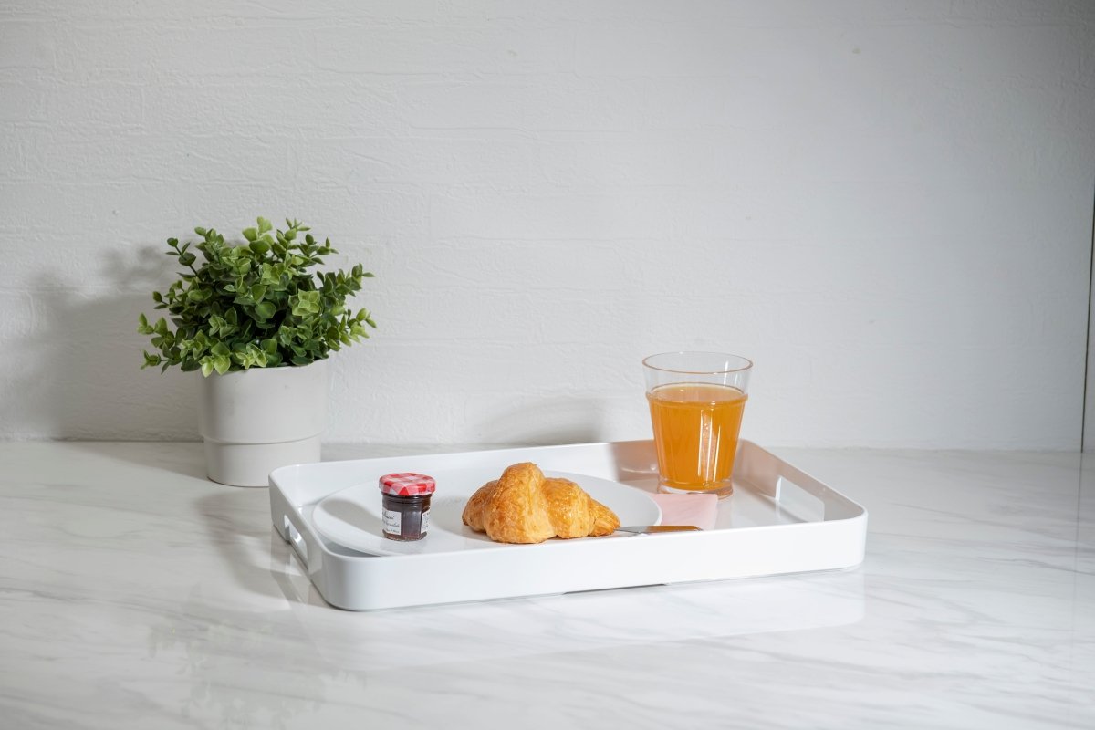 Bzyoo 11.5 x 16 Inch Large White Rectangle Melamine Serving Tray - Durable & Lightweight Food Serving Platter for Parties, Breakfast in Bed, or Home Decor