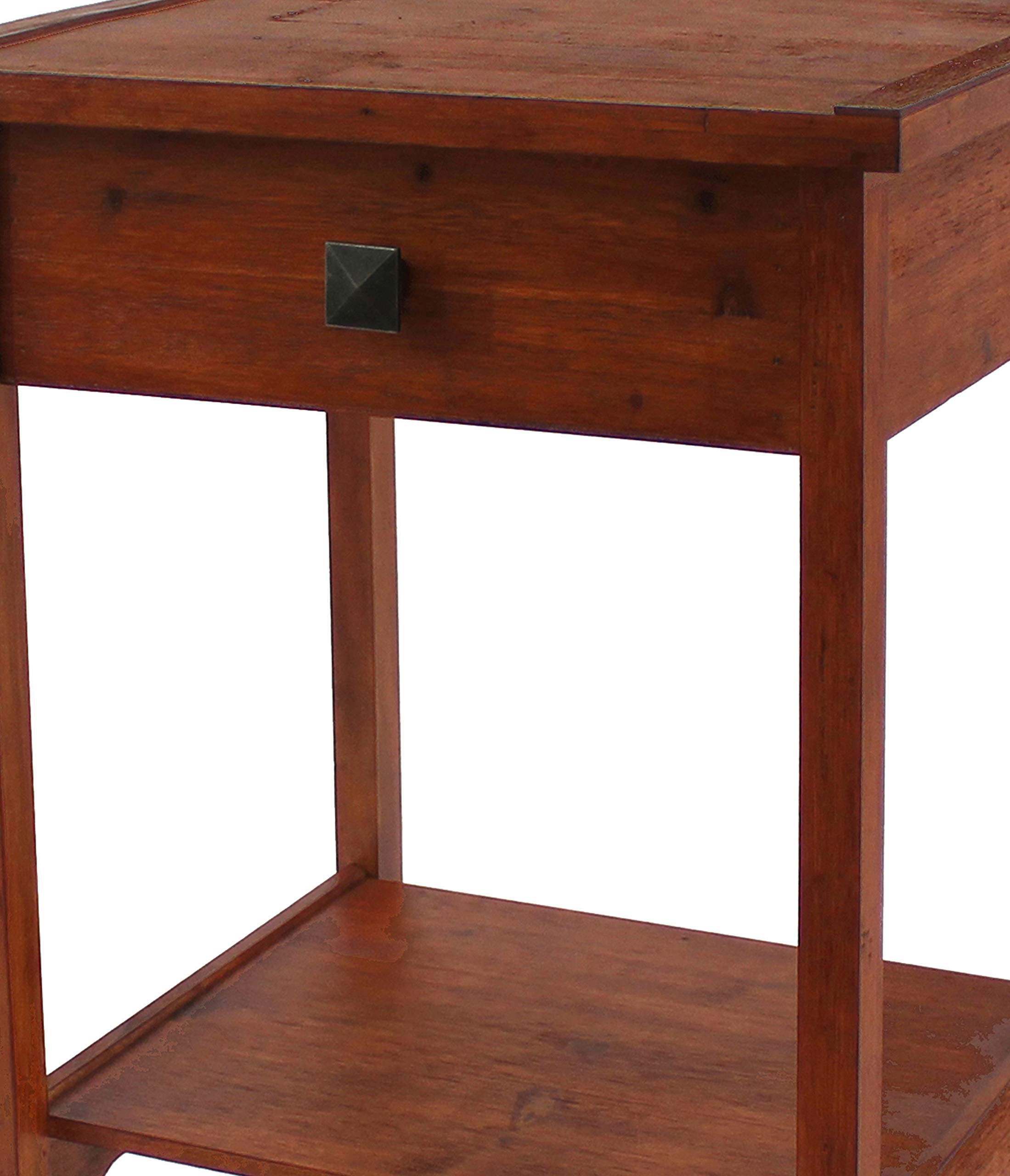 Rustic Wooden End Table with Drawer and Shelf - Solid Oak Side Table for Living Room, Bedroom, or Office - Brown Farmhouse Nightstand with Storage Space