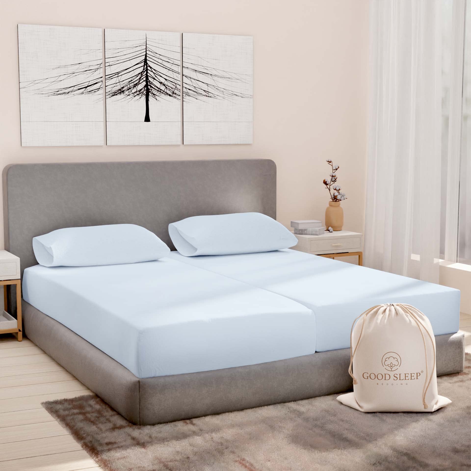 Luxury 1000 TC Egyptian Cotton Split King Sheets Set - 5 Piece 100% Cotton Sateen Bedding with 16