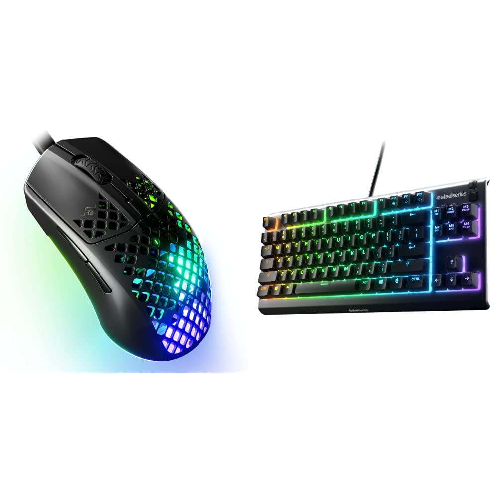 SteelSeries Aerox 3 Wireless Holey RGB Gaming Mouse & Apex 3 TKL RGB Gaming Keyboard Combo - Lightweight Esports Bundle for PC, PS5, Xbox Gaming Setup