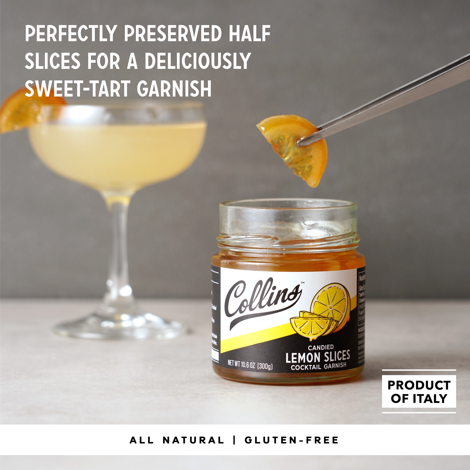 Sweet Candied Lemon Slices in Syrup - 10.6 oz Jar | Gourmet Dessert Topping for Cakes, Cocktails & Tea | Premium Baking Ingredient & Cocktail Garnish