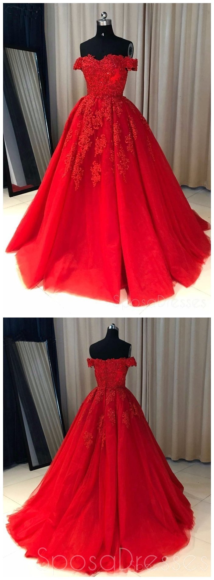 Elegant Off Shoulder Red Lace A-Line Prom Dress for Sweet 16 & Evening Events | Formal Party Gown | Perfect for Homecoming, Prom Night & Special Occasions