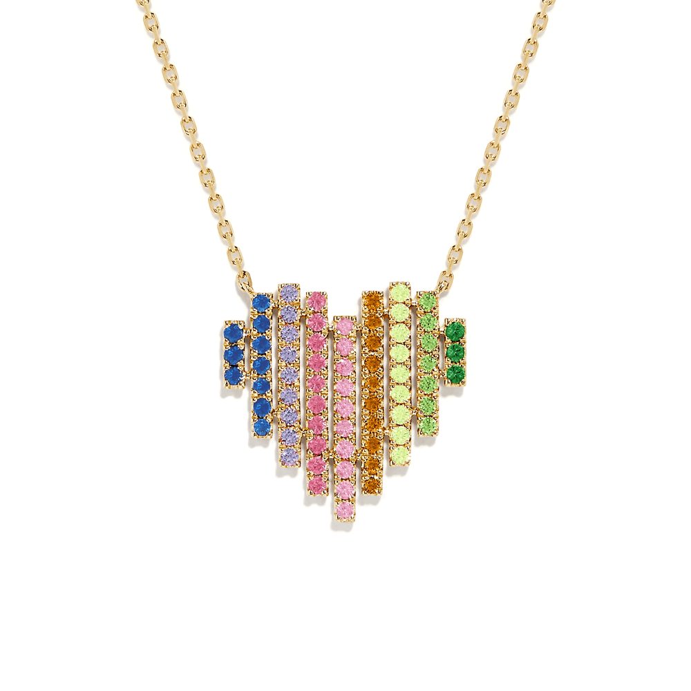 Multi-Color Rainbow Gemstone Heart Pendant Necklace for Women - Elegant Jewelry Gift for Valentine's Day, Anniversary & Special Occasions