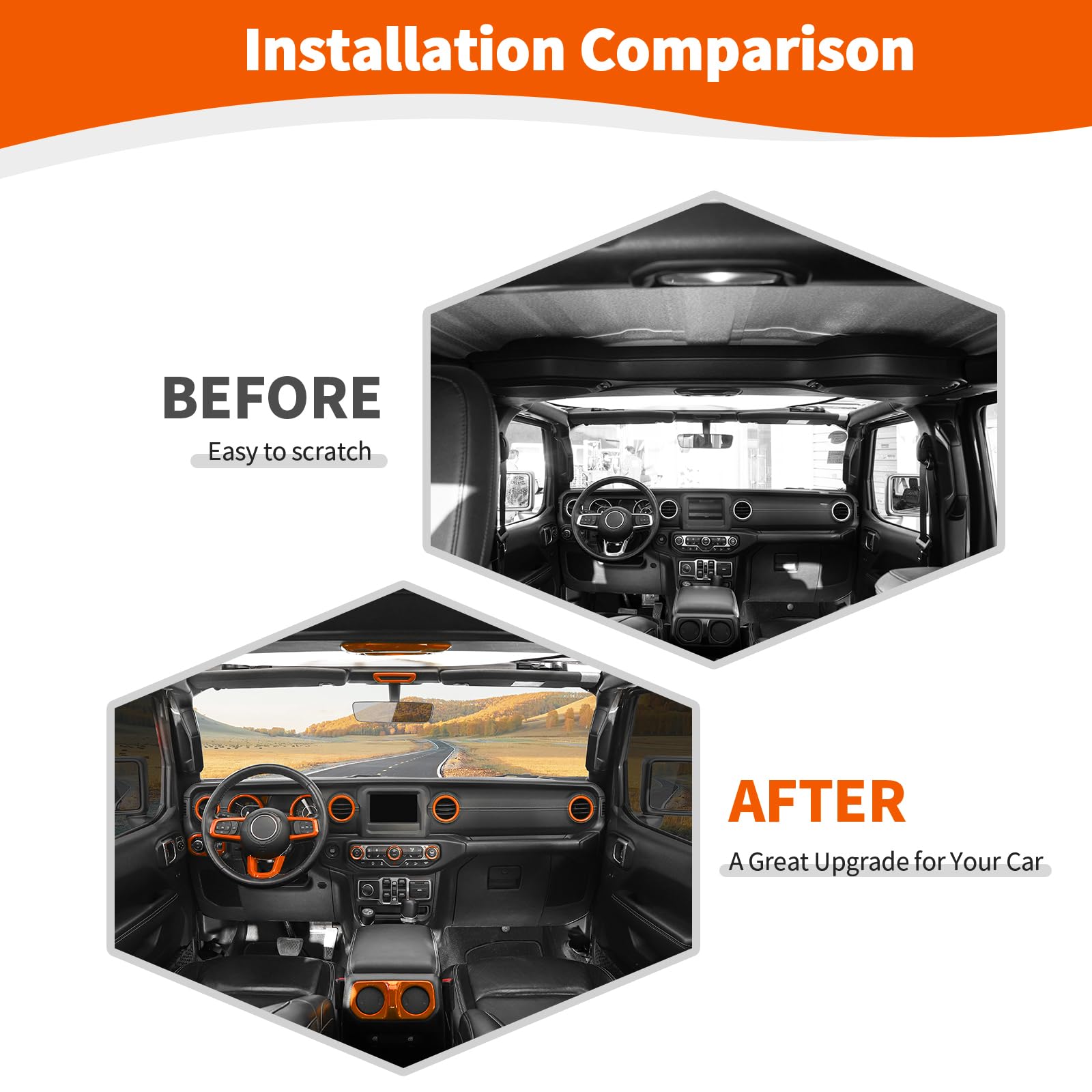 Jeep Wrangler JL & JLU (2018-2023) Interior Accessories - 20pcs Orange AC Vent Trim Cover Kit | RT-TCZ | Stylish Upgrade for Dash & Cabin Decor | Perfect for Off-Roading & Daily Driving