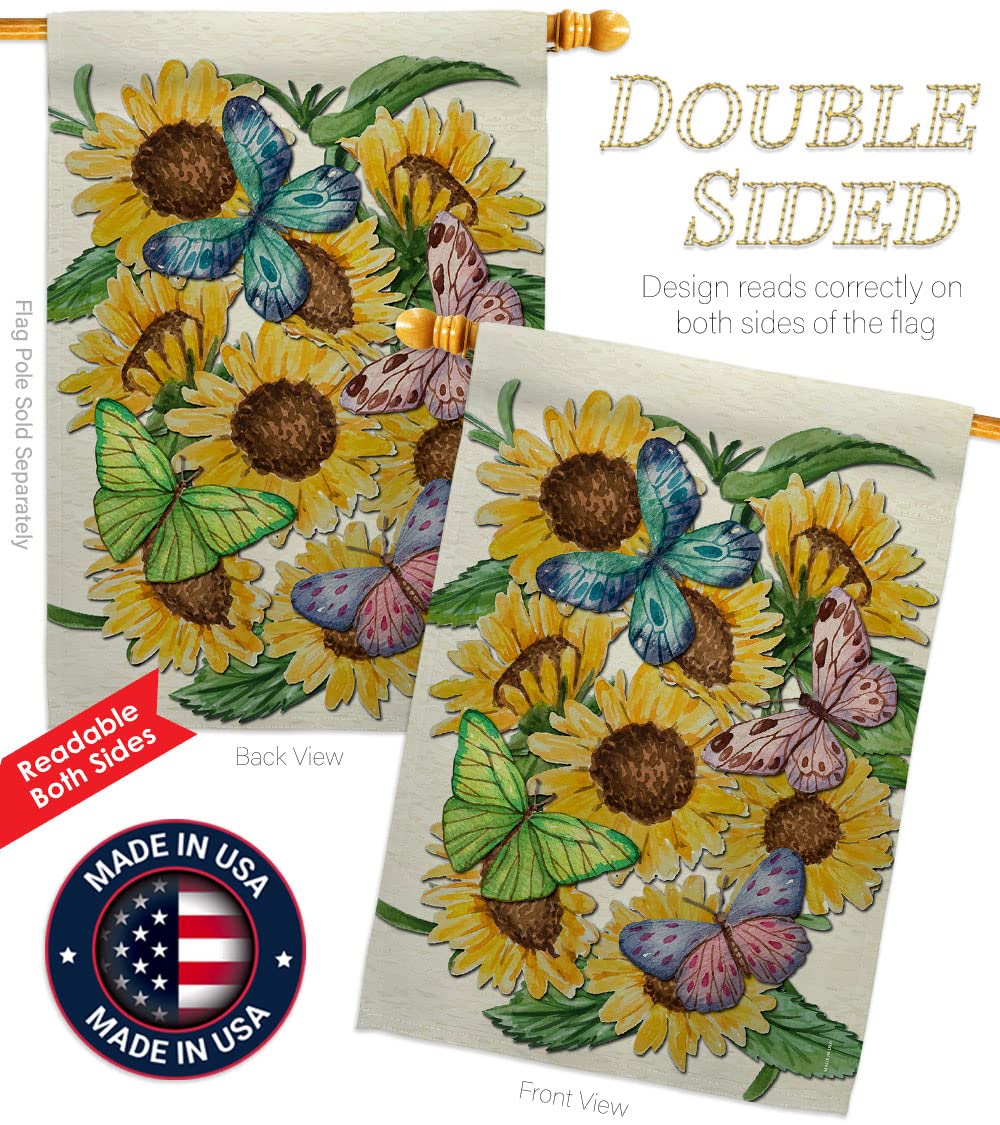 Sunflower Butterfly House Flag Set 28x40