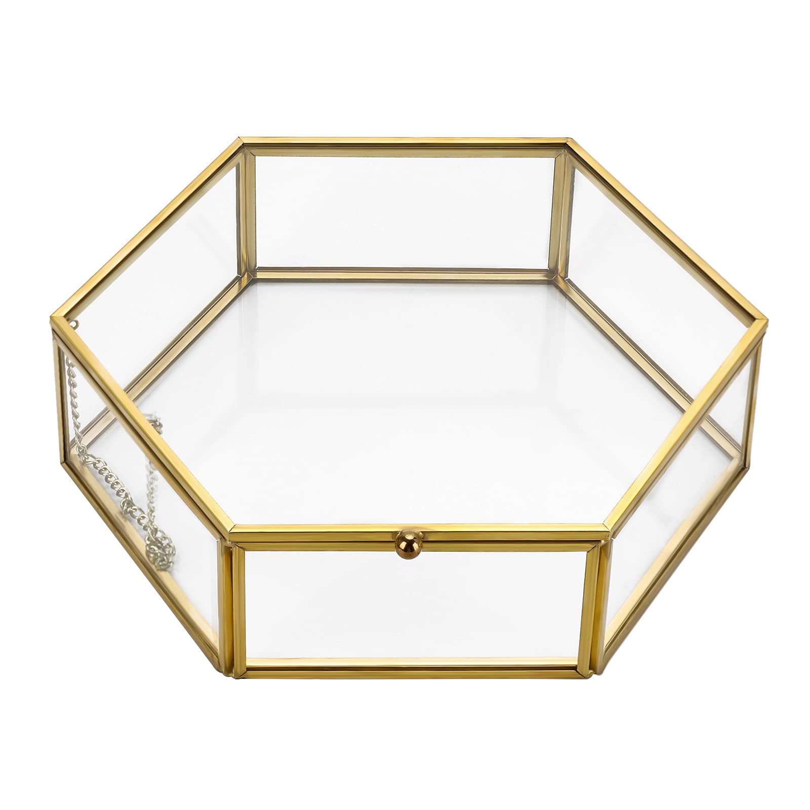 Vintage Glass Jewelry Box with Golden Geometric Design - Large Jewelry Organizer & Display Case for Rings, Earrings, Necklaces - Perfect for Home Decor, Gift Giving & Vanity Storage (X-Large)