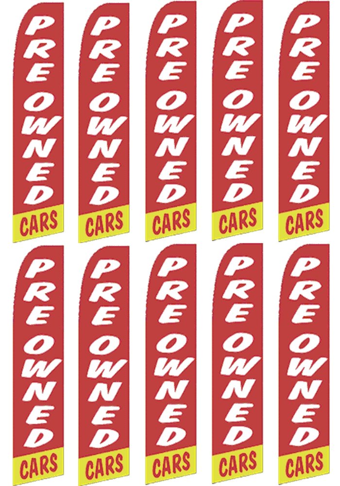 10 Pack Swooper Flutter Flags for Preowned Cars - Red, White & Yellow - Perfect for Used Car Dealerships, Auto Shows & Car Enthusiasts