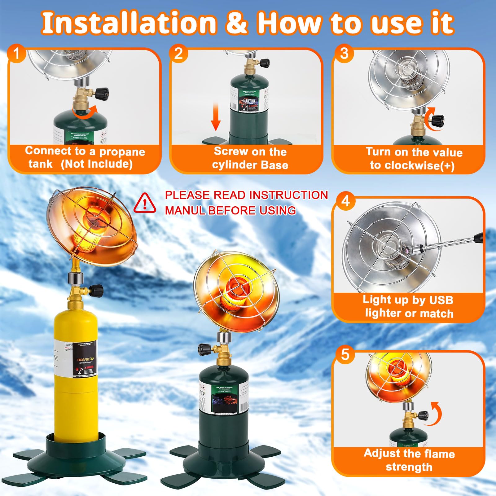 Portable 6200 BTU Propane Heater with Control Valve - Foldable Gas Tank Holder for Camping, Hunting, Fishing, Tent, Garage, Patio & Backyard Use - Ideal for Outdoor Adventures & Space Heating
