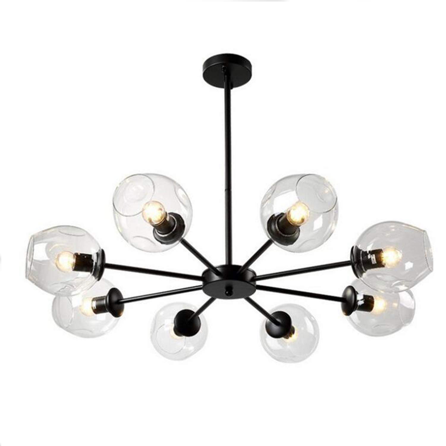 Modern 8-Light Black Glass Chandelier with Clear Lampshades - E26 Ceiling Pendant Lighting Fixture for Living Room, Dining Room & Bedroom Decor (Black Metal Frame + Crystal Glass Shades) - Perfect for Home, Restaurant and Hotel Lighting