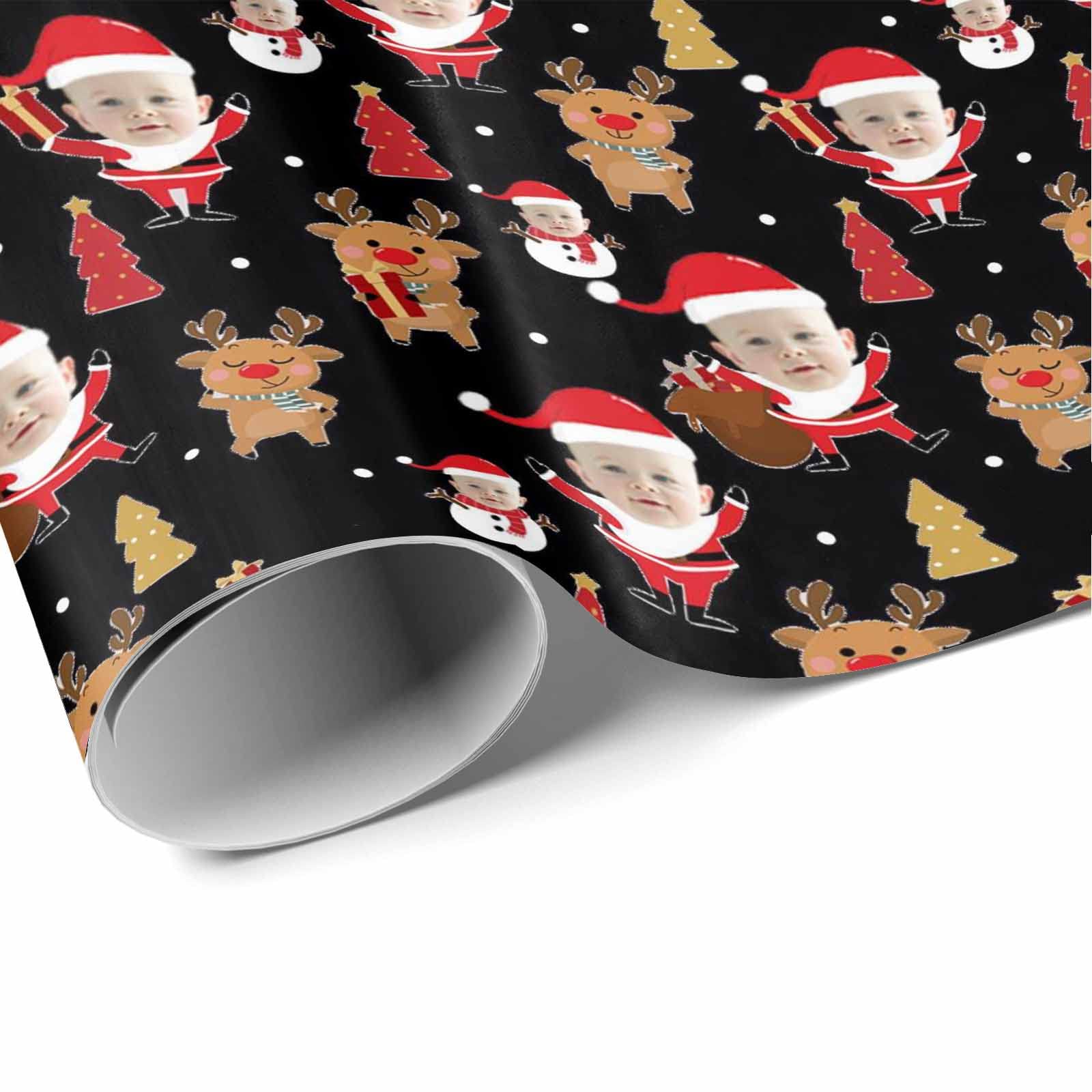 Custom Photo Wrapping Paper - Personalized Santa Snowman Deer Black Face Gift Wrap Roll 58x23 Inch | Christmas Present for Wife Husband Boyfriend Girlfriend | Perfect for Holiday Gifts, Birthday Presents & Special Occasions